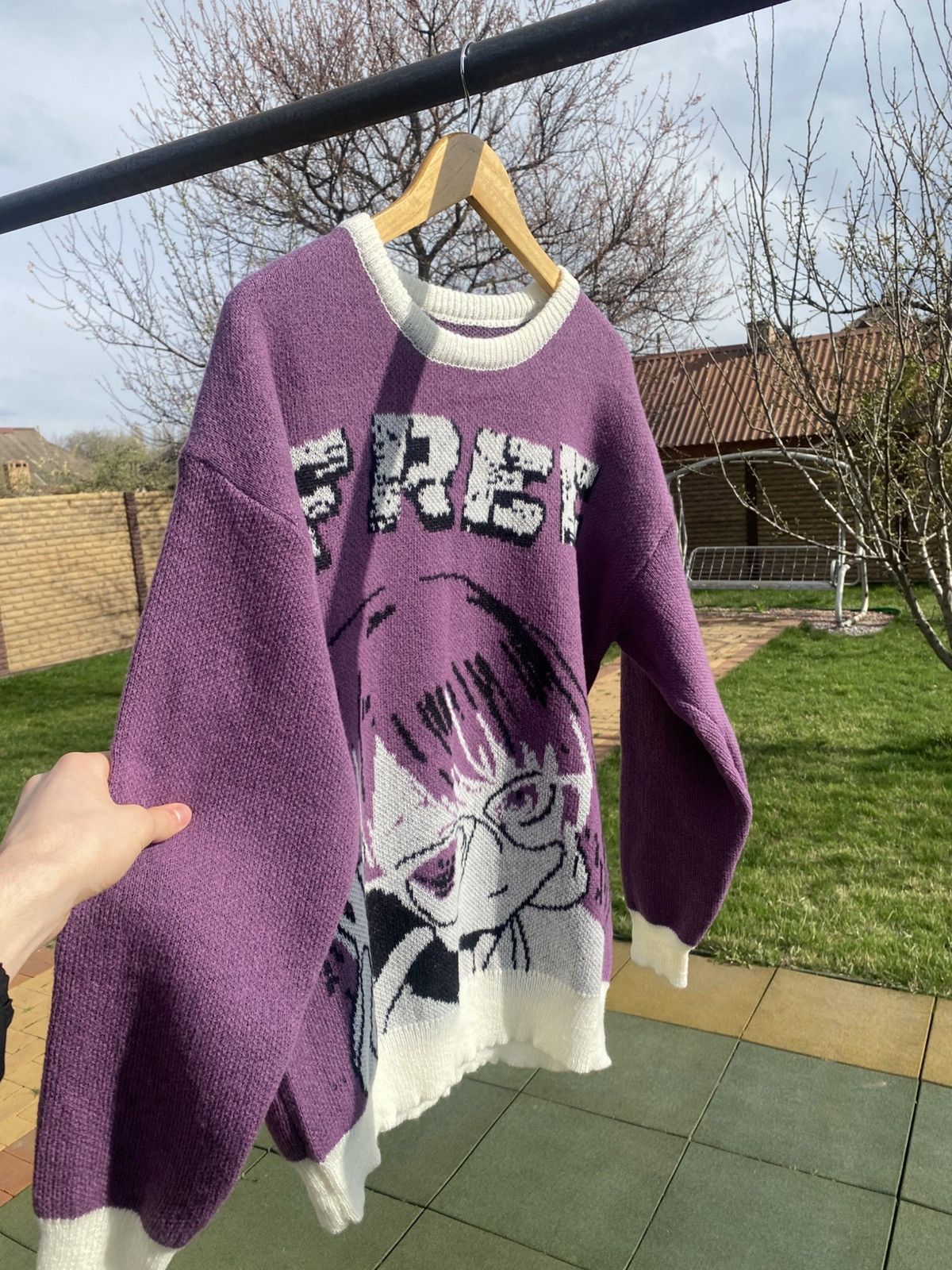 Japanese Brand Purple anime girl sweater, oversized manga knit jumper Size XL / US 12-14 / IT 48-50 - 3 Thumbnail