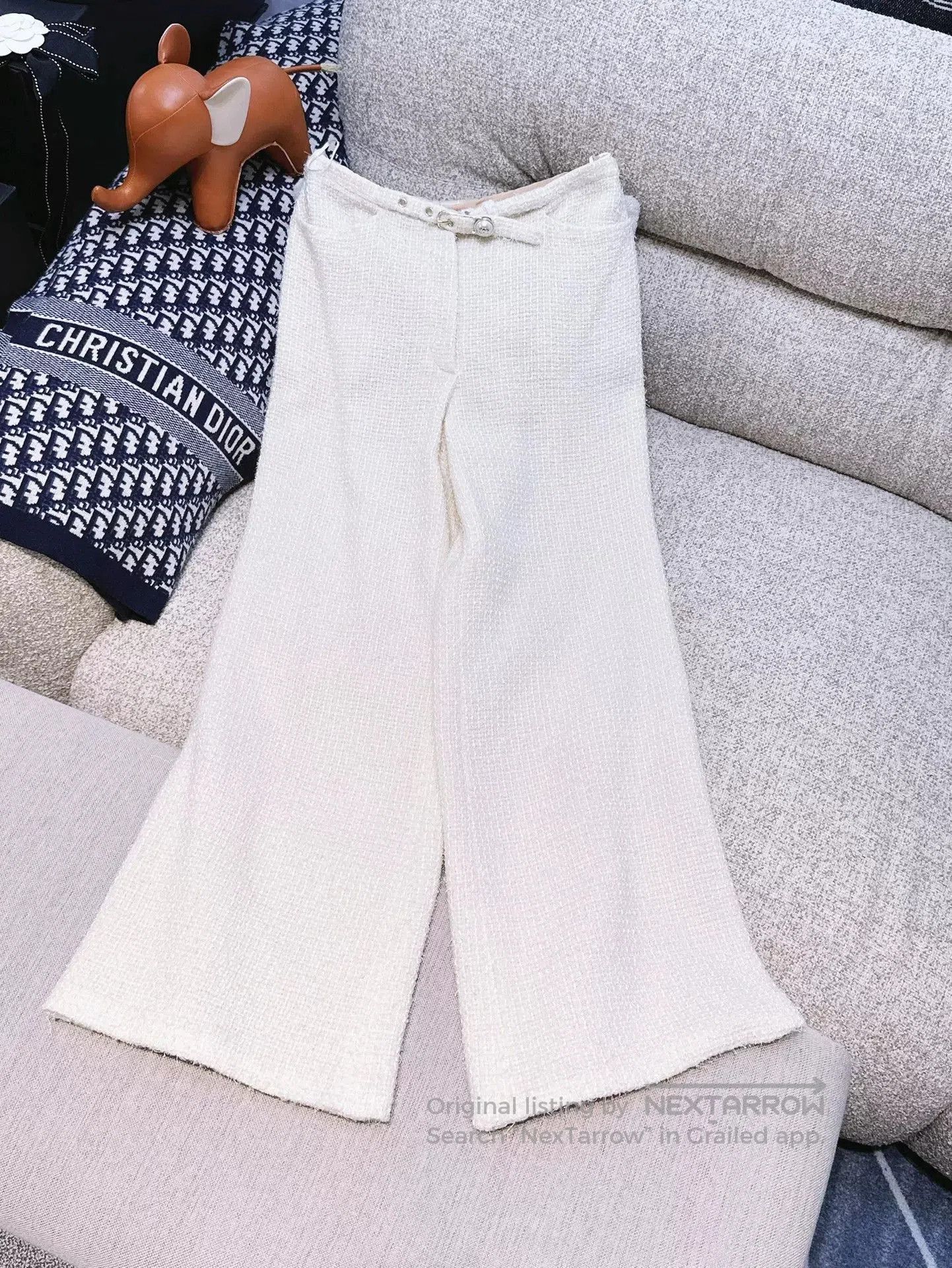 Chanel Chanel White Woven Wide-Leg Pants. Size US 36 / EU 52 - 1 Thumbnail