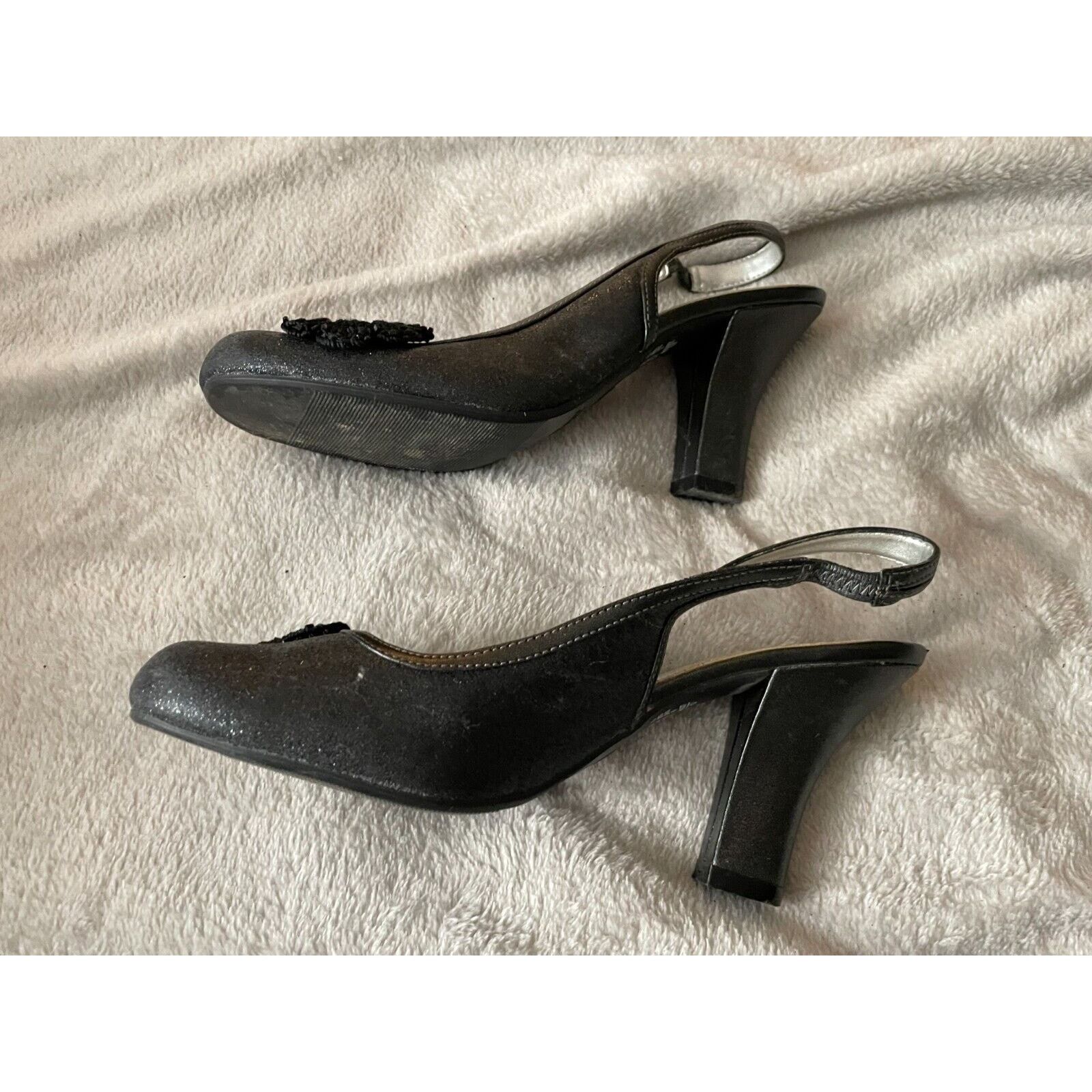 Other Highlights Womens Black Strap Chunky Heels Glitter Flower Size US 7.5 / IT 37.5 - 3 Thumbnail