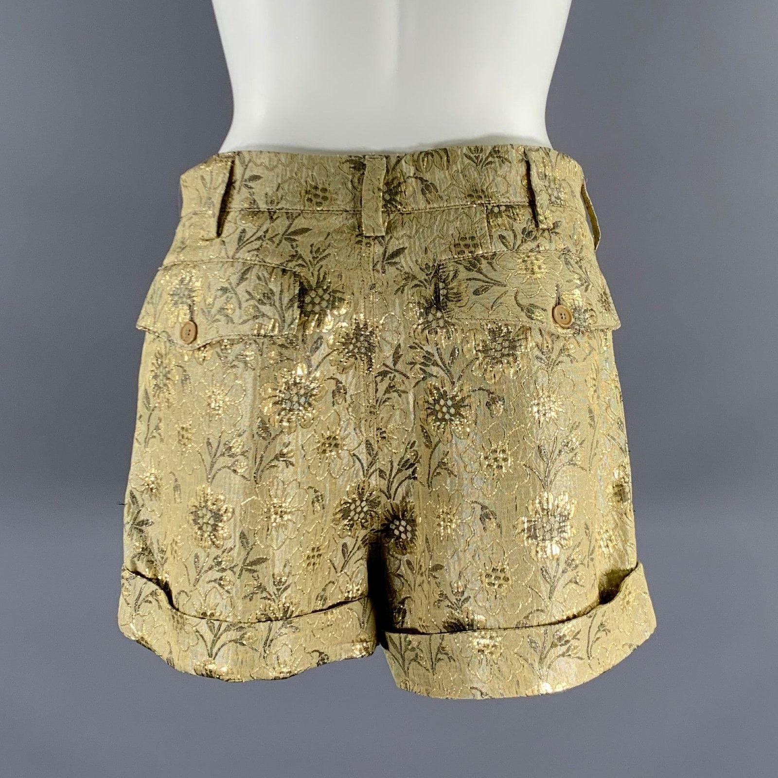 Etro ETRO Gold Silk Blend Floral Button Fly Shorts Size 2 Size 26" / US 2 / IT 38 - 3 Thumbnail