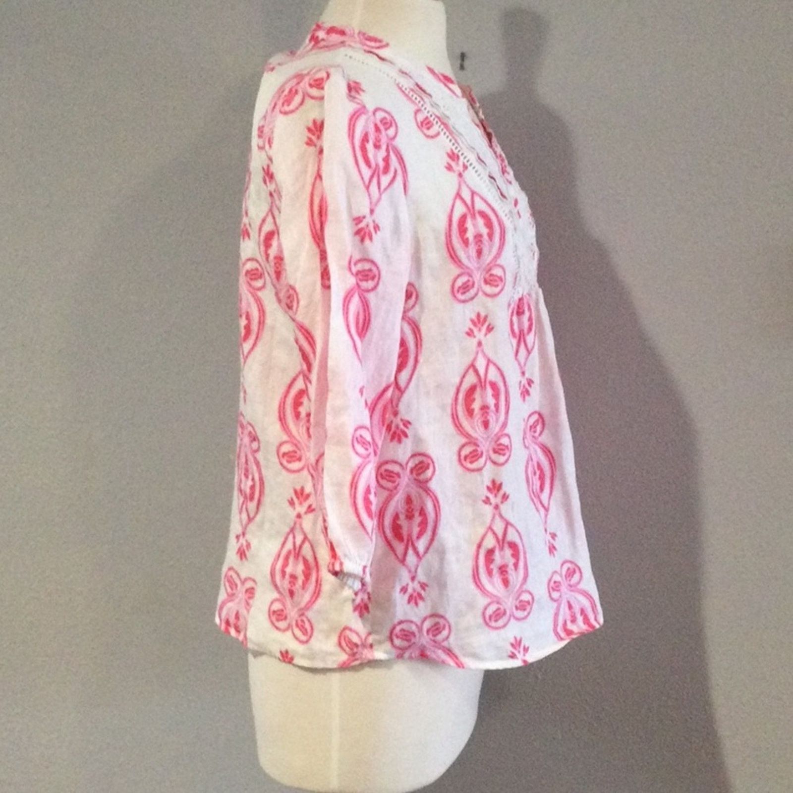 Other Crown & Ivy Petite White & Pink Semi Sheer Pullover Top PM Size M / US 6-8 / IT 42-44 - 5 Thumbnail