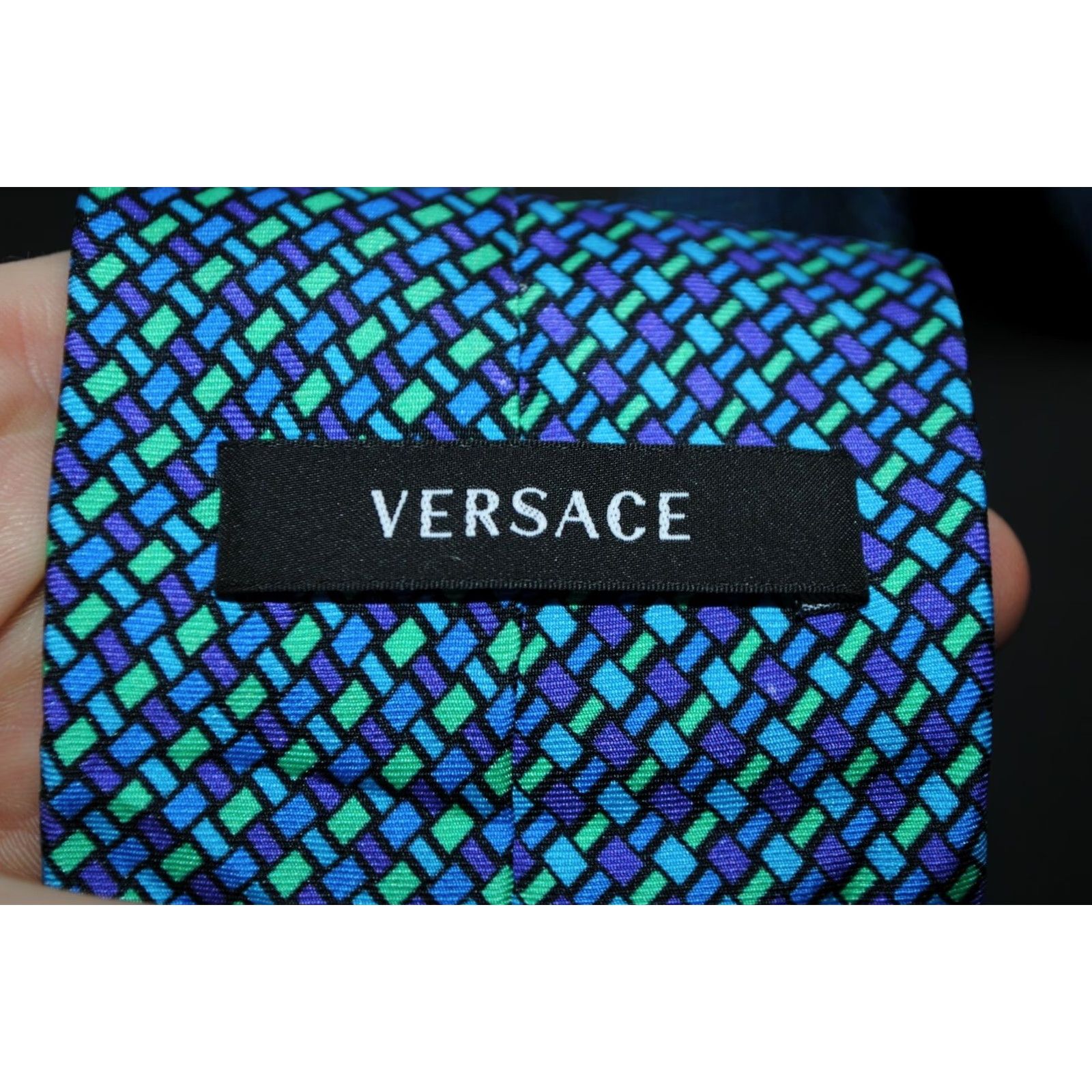Versace VERSACE TIE Men Geometric Medusa 100% Silk Blue Made in Italy 57 in. Classic Authentic Size ONE SIZE - 5 Thumbnail