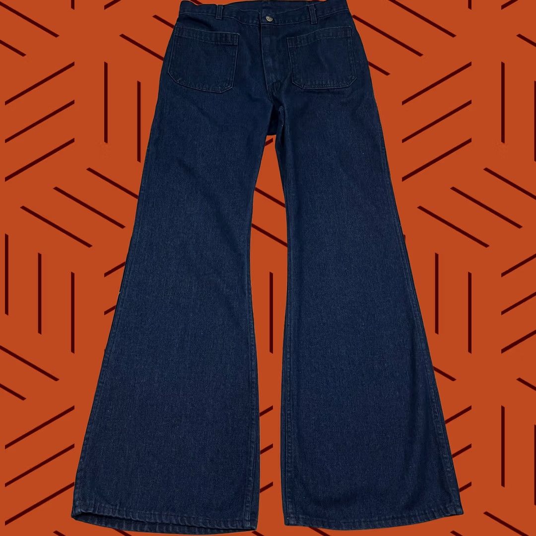 Bell VINTAGE Navdungarees Jeans Mens 32x34 Denim Utility Flared Bell 80s Navy Blue Size US 32 / EU 48 - 1 Thumbnail