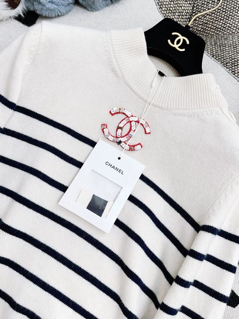 Chanel Chanel Striped Knit Top with Ruffle Sleeves Size S / US 4 / IT 40 - 8 Thumbnail