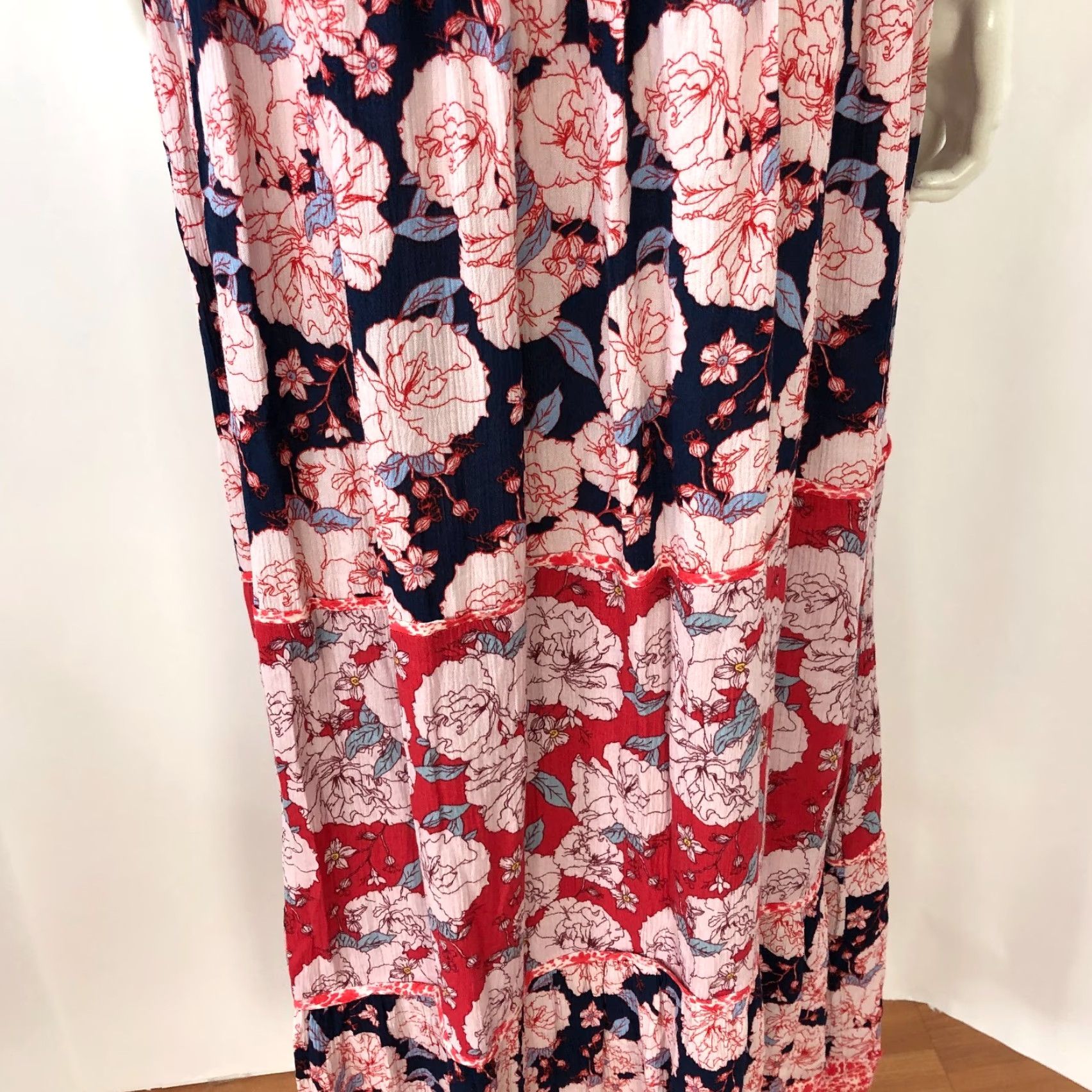 Vintage Knox Rose XL Maxi Dress Floral All Over Print Blue MINT - 100% Rayon, Bohemian, Short Sleeve, Round Neck, Pullover, Regular Size, Womens Fit Size XL / US 12-14 / IT 48-50 - 5 Thumbnail
