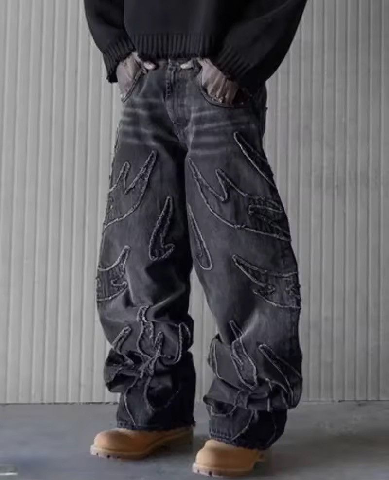 Designer × Japanese Brand × Vintage Retro Raw Edge Embroidery Baggy Jeans Size US 32 / EU 48 - 8 Thumbnail