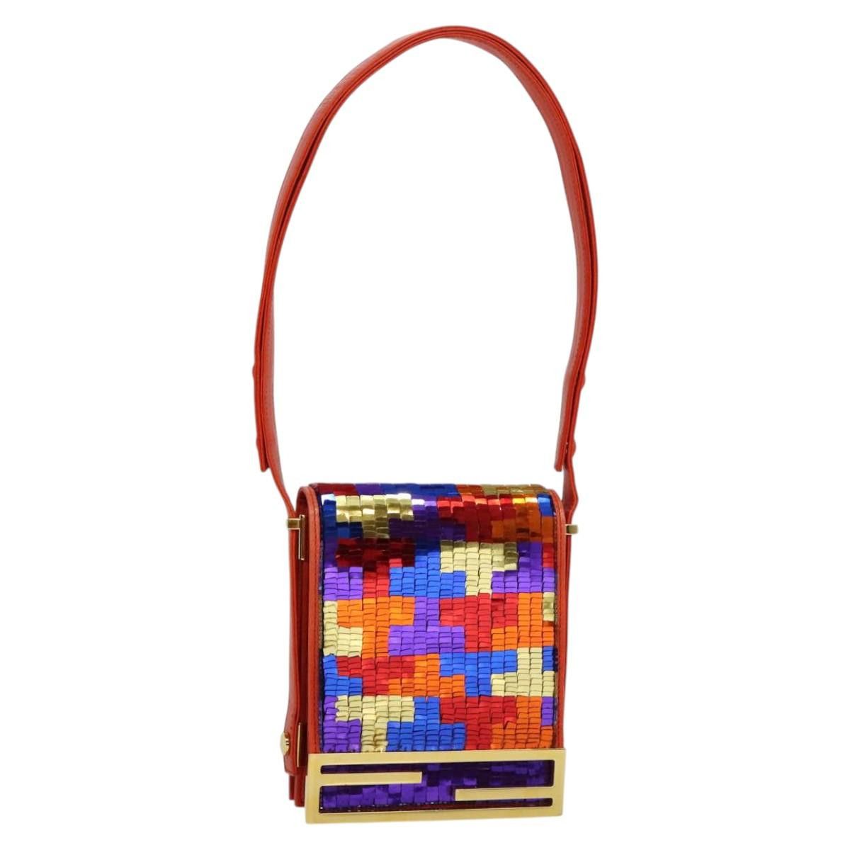 Fendi Sequin Shoulder Bag Leather Red, Women's