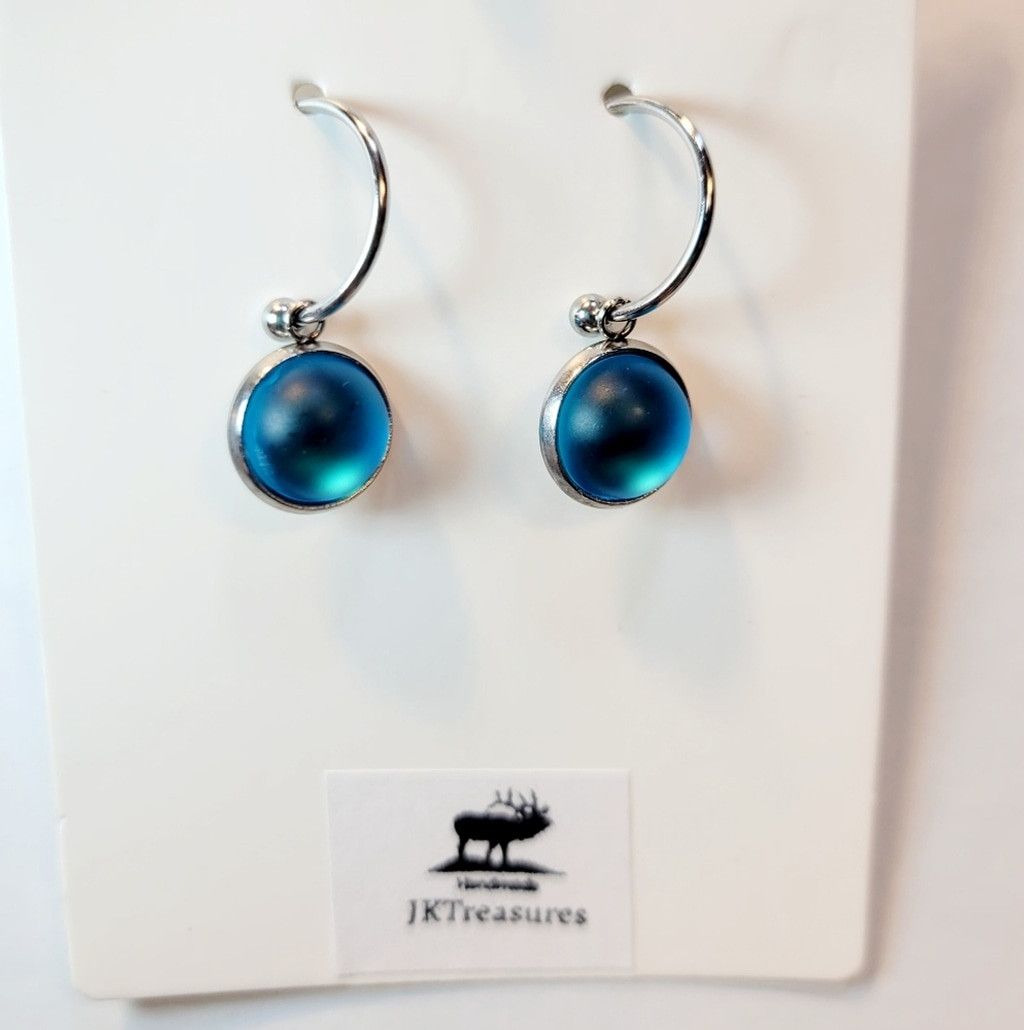 Handmade Sea Blue Crystal Sea Glass Dangle Drop Hoop Earrings Size ONE SIZE - 4 Thumbnail