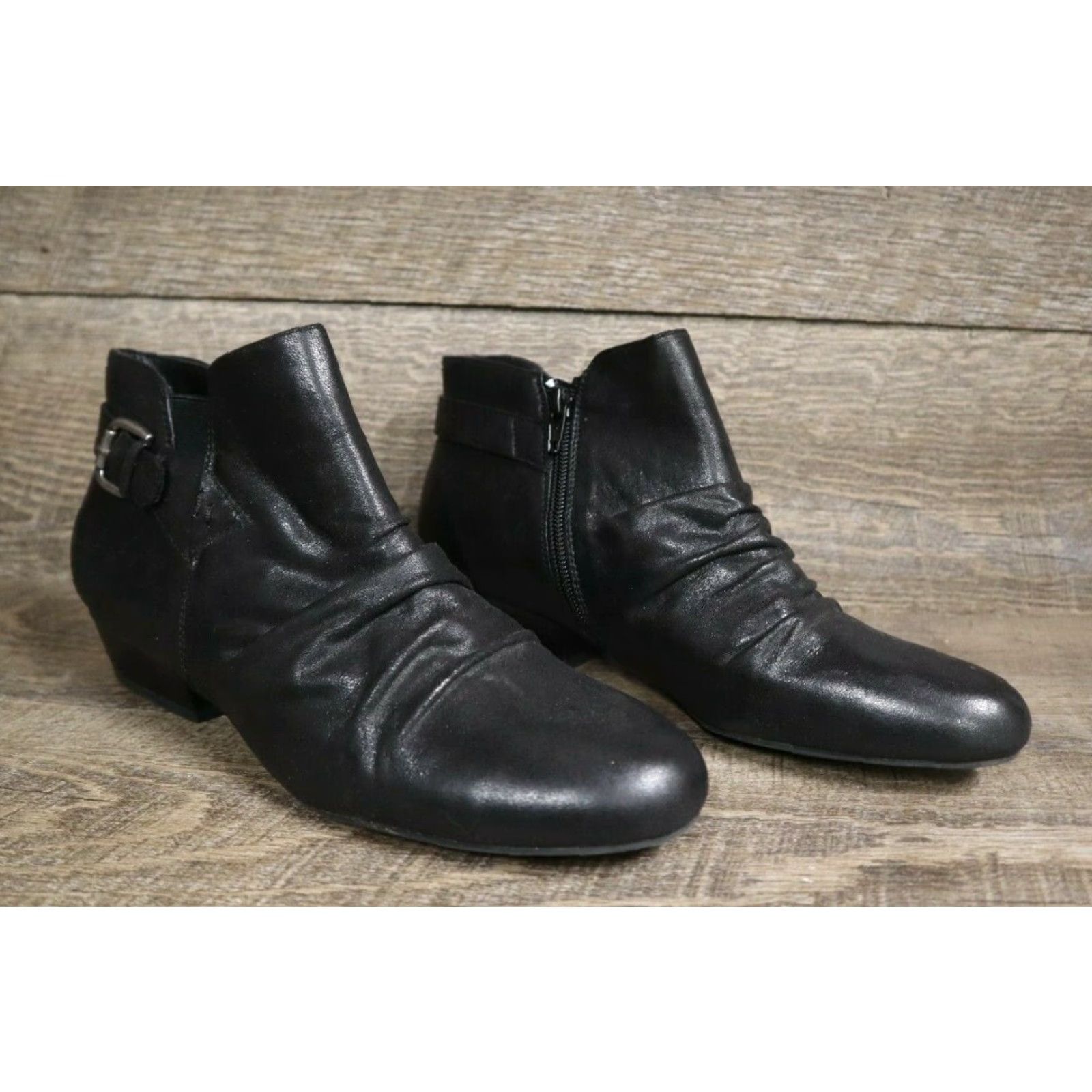 Vintage Kim Rogers Boots Women's Ankle 8.5 M Black Zipper Buckle Pam Size US 9 / IT 39 - 2 Thumbnail