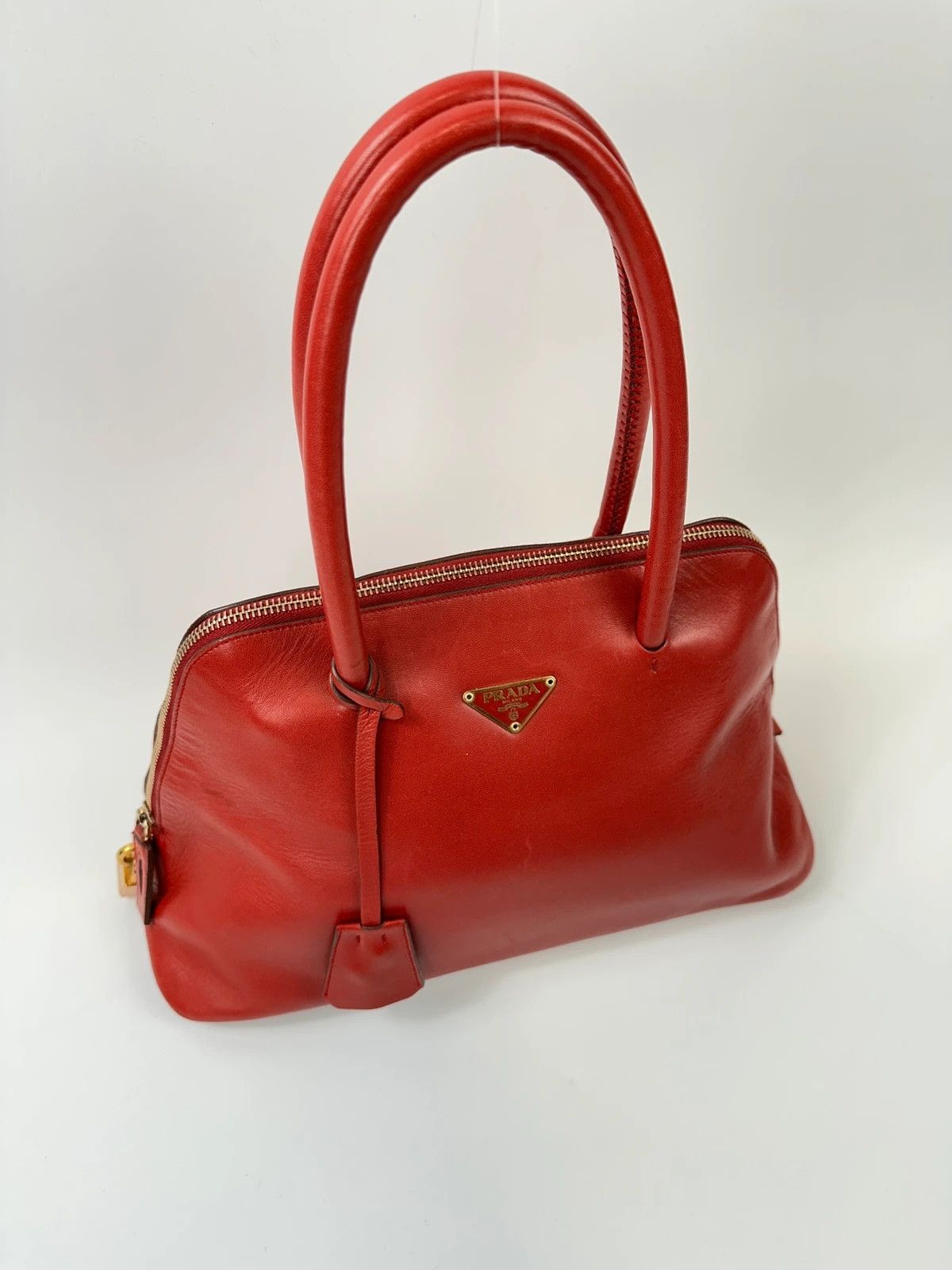 Prada Prada Milano Red Leather Handbag Gold Hardware Size ONE SIZE - 12 Thumbnail