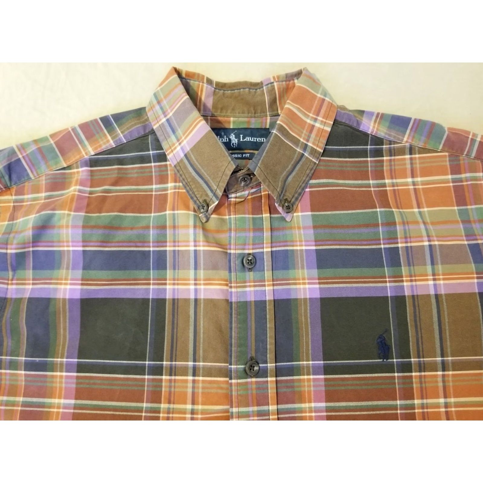 Polo Ralph Lauren VINTAGE not included; final: Polo Ralph Lauren Shirt Mens Button-Up Casual Plaid Cotton Brown Large Long Sleeve Button-Down Collar L Size 42R - 2 Thumbnail
