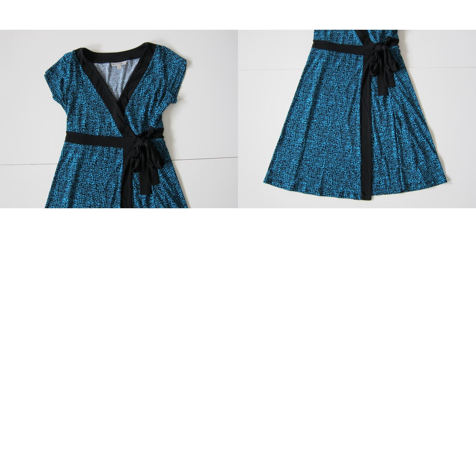 Vintage Dana Buchman Blue Black Polka Dot Stretch Short Sleeve Wrap Dress Women Medium Size 32" / US 10 / IT 46 - 8 Thumbnail