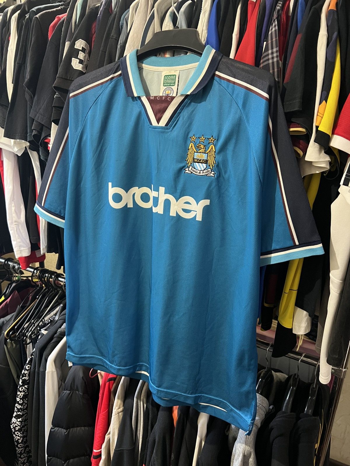 Vintage 1997/1998 SCORE DRAW MANCHESTER CITY FC HOME FOOTBALL SHIRT Size US XL / EU 56 / 4 - 2 Thumbnail