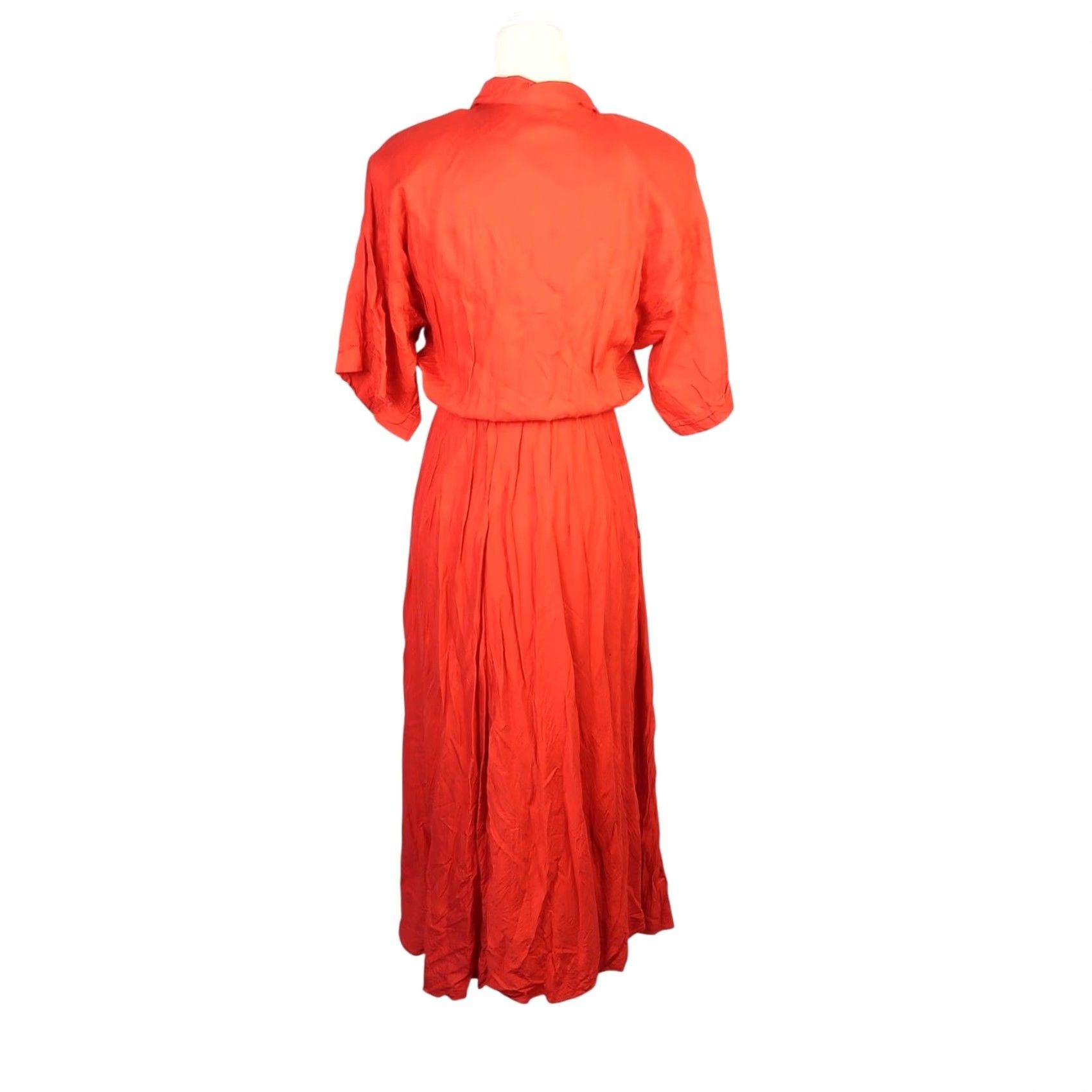Vintage VINTAGE Visionz Red A-Line Midi Shirt Dress 4 Womens Half Sleeve Rayon Pockets 80s 70s Casual Workwear Modern Size S / US 4 / IT 40 - 4 Thumbnail