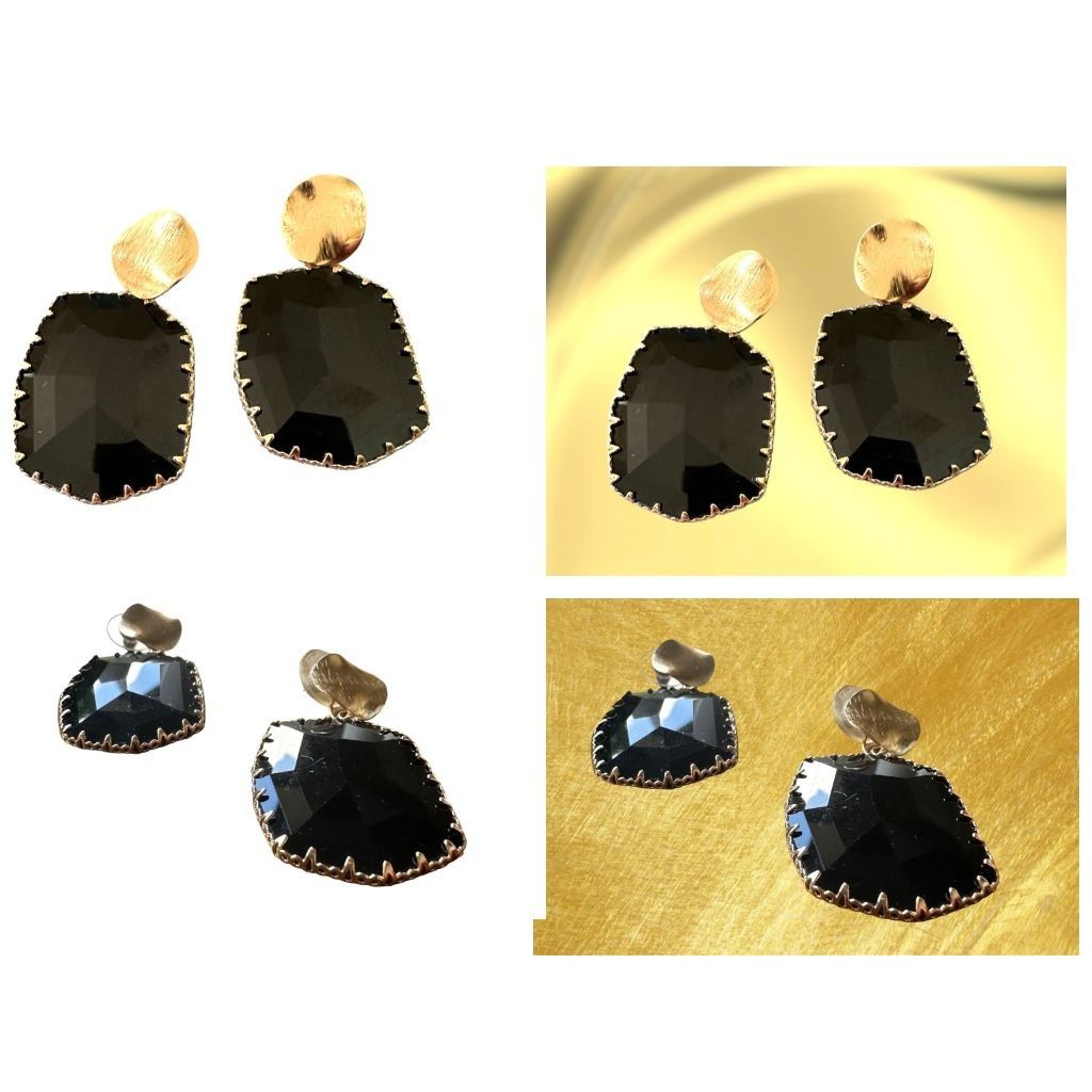Handmade Black Glass Geometric Earrings New Formal Wedding Party Crui Size ONE SIZE - 8 Thumbnail