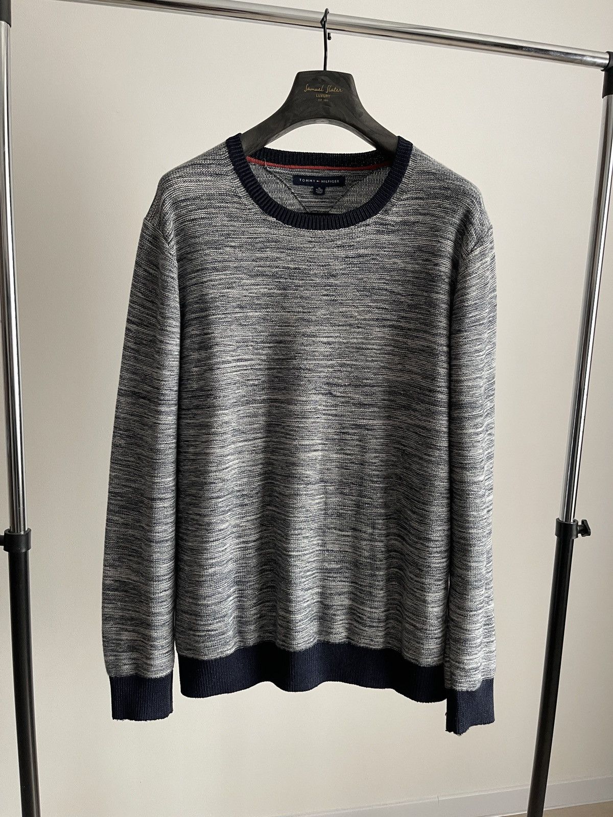 Tommy Hilfiger Tommy Hilfiger Cotton Knit Sweater Mens XL Grey Navy Melange Size US XL / EU 56 / 4 - 1 Thumbnail