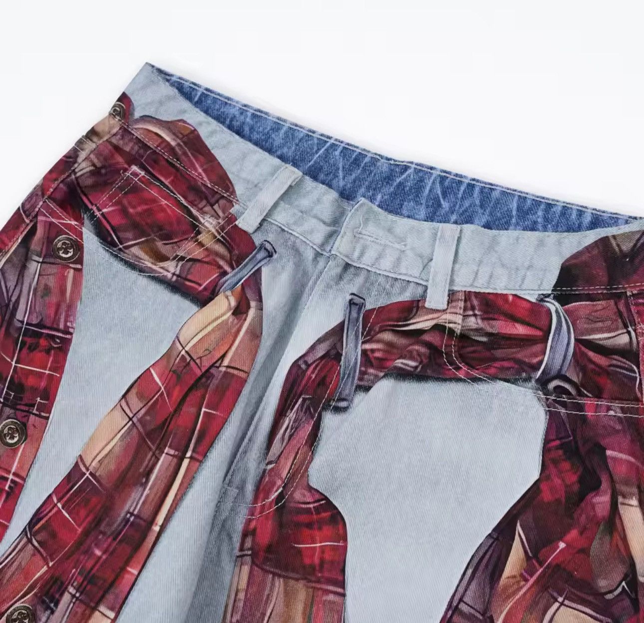Jean Streetwear Design Retro Style Loose Printing Jeans Size US 30 / EU 46 - 6 Thumbnail