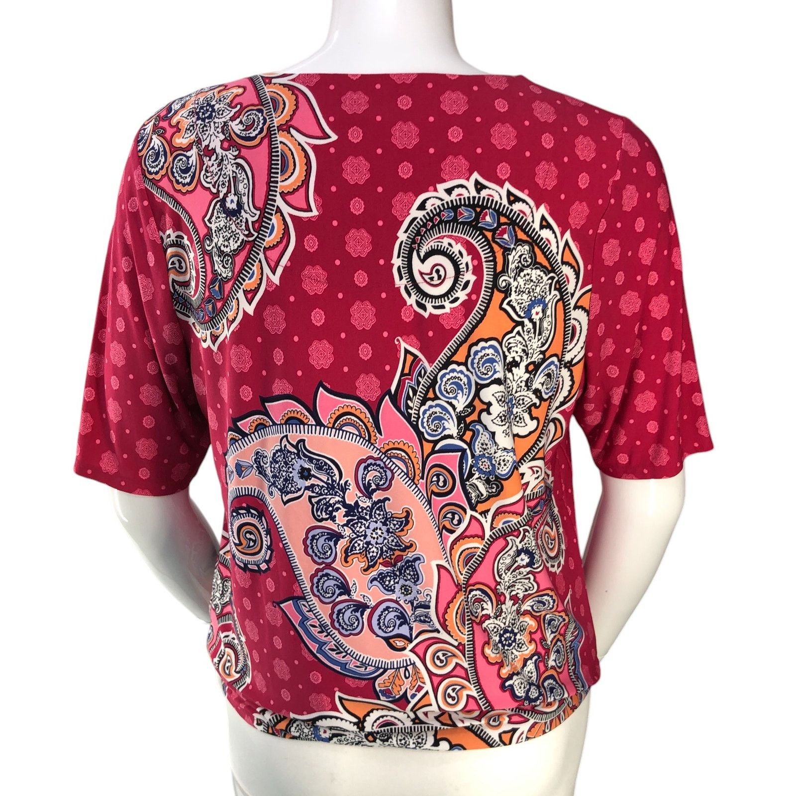 Chicos Chicos Size 2 US L Top Paisley Twist Half Sleeves Scoop Neck Size L / US 10 / IT 46 - 7 Thumbnail