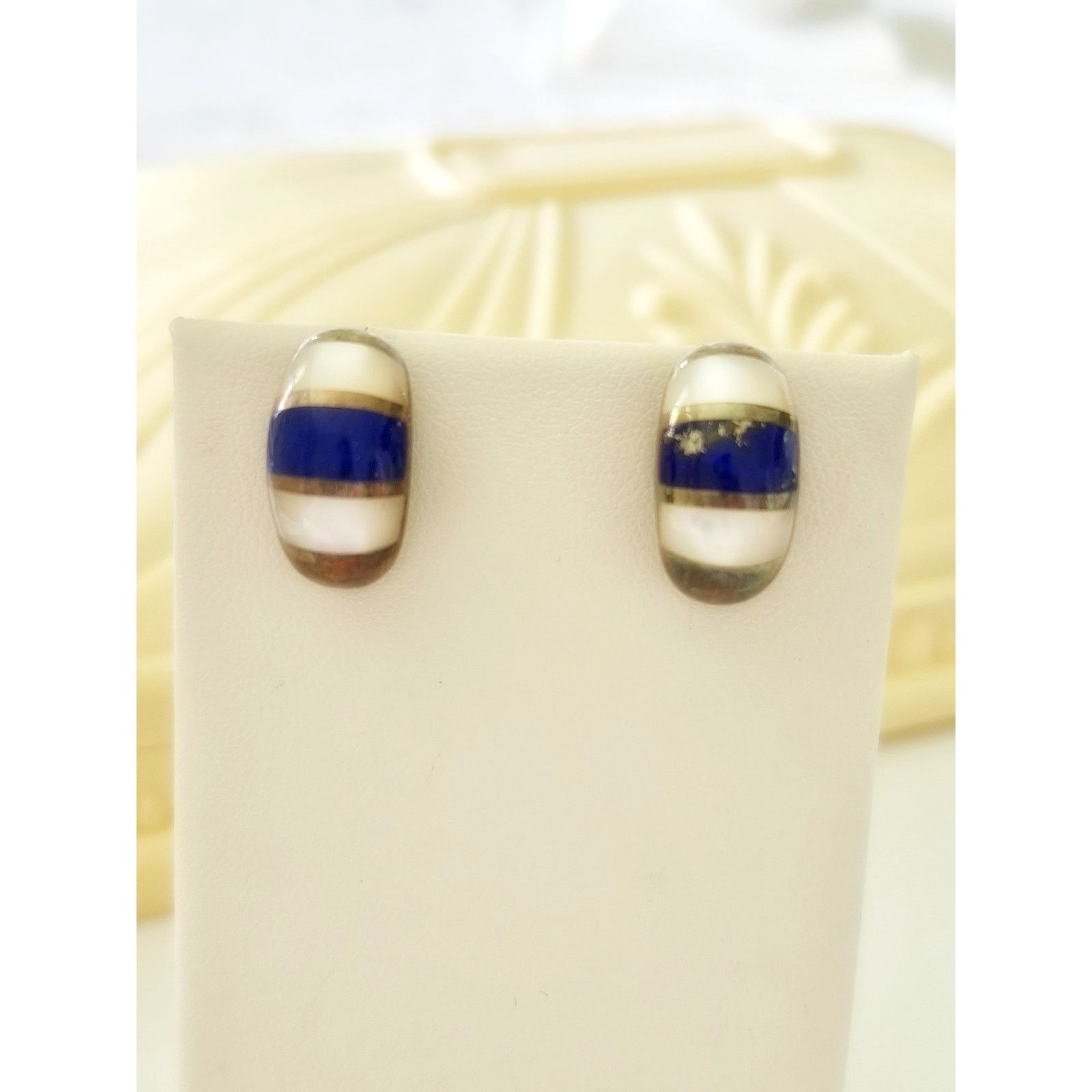 Other Vintage Sterling Silver Blue Enamel & MOP Earrings Size ONE SIZE - 1 Thumbnail