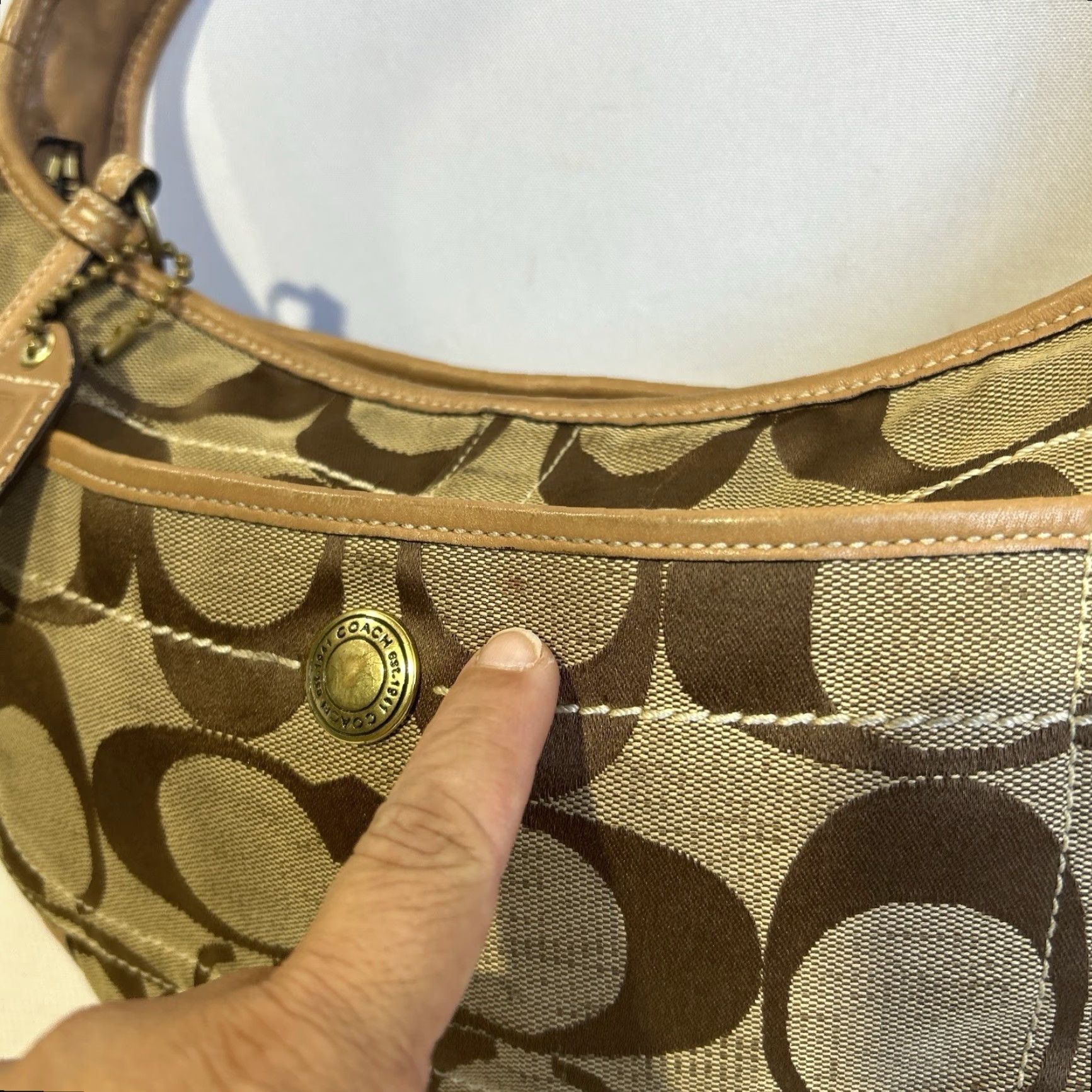Coach VINTAGE Coach Ergo Signature Hobo Bag Womens Khaki Canvas Leather Trim Medium Tan Brown Hardware Gold Size ONE SIZE - 2 Thumbnail