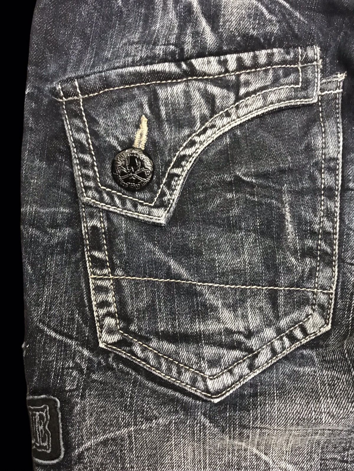 Japanese Brand 💥PUNK DENIM💥BLOW BY BLUE CRACKED FADES PATCHES DENIM F185 Size US 31 - 18 Thumbnail