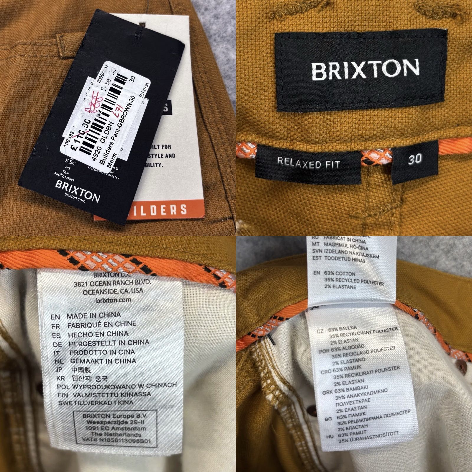Brixton VINTAGE? No — Brixton Builder Carpenter Stretch Pant Work Trousers W30” Golden Brown New Mens Shirt? Size US 30 / EU 46 - 9 Thumbnail