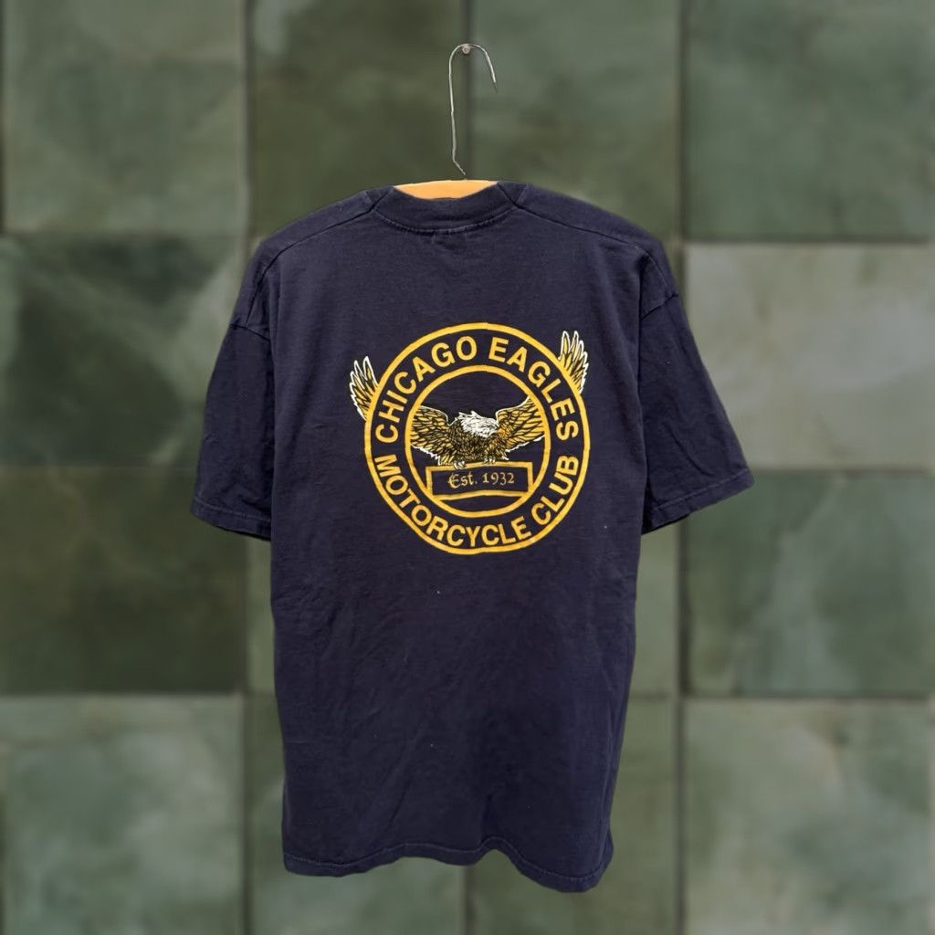 Fruit Of The Loom VINTAGE Chicago Eagle MC Motorcycle Club Blue T-Shirt XL Men 90s Blue Tee Shirt XL Mens 90s Mens Size US XL / EU 56 / 4 - 1 Thumbnail