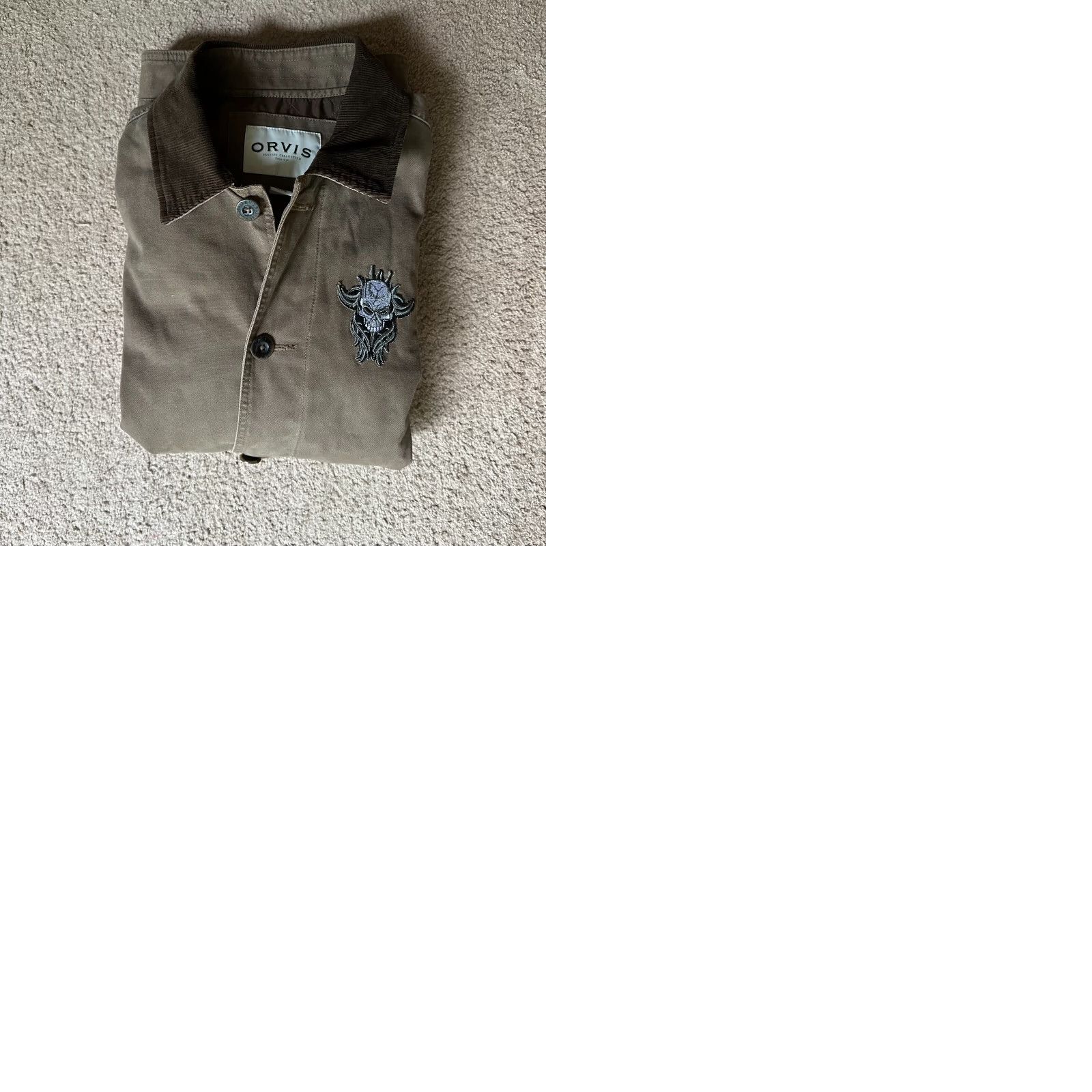 Orvis Jacket Mens L Chore Barn Coat Button Close Corduroy Collar Patch Brown