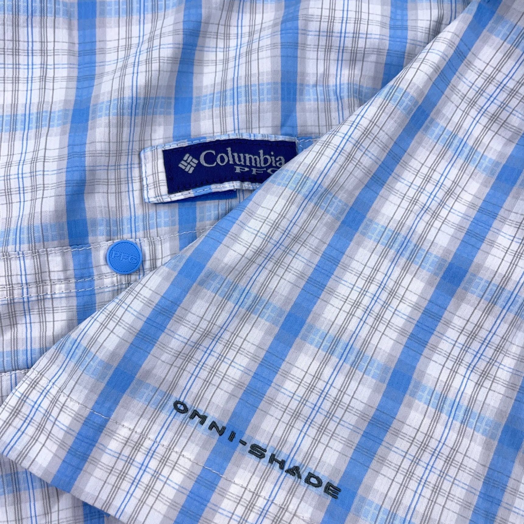 Vintage Columbia PFG Shirt Men 2XL Blue White Plaid Button Up Performance Fishing Camp Size US XXL / EU 58 / 5 - 4 Thumbnail
