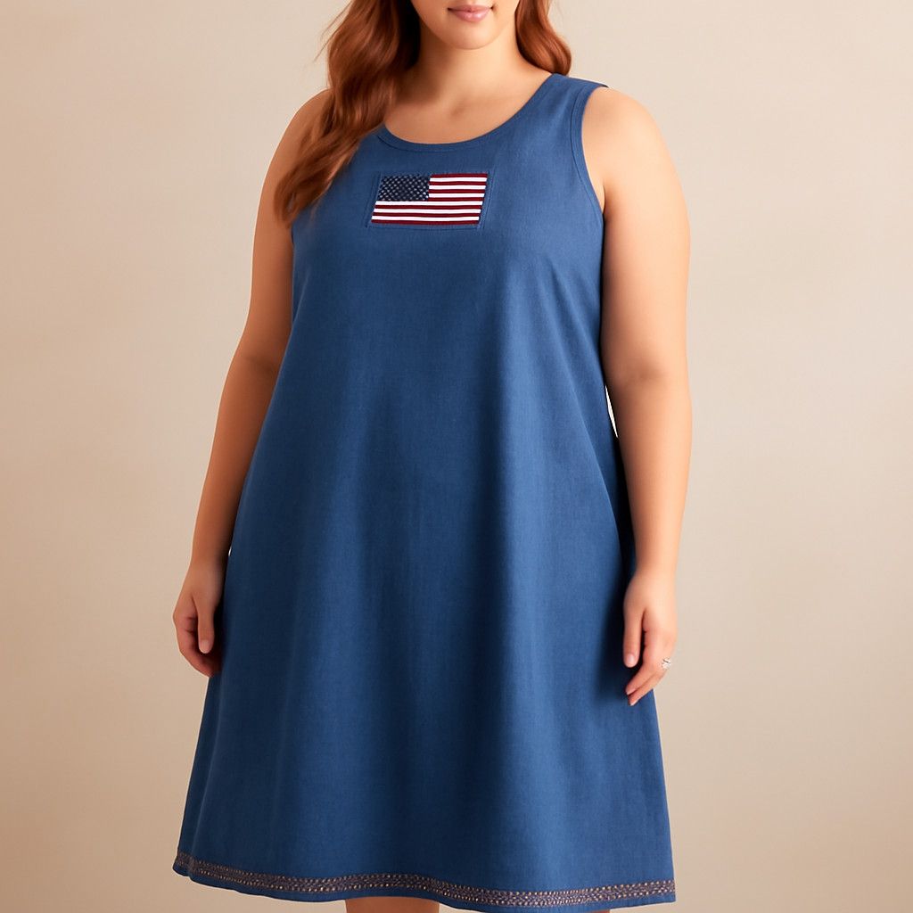 Other Expressions Plus 22W Denim Dress Blue American Flag Sleevel Size XXL / US 16-18 / IT 52-54 - 7 Thumbnail