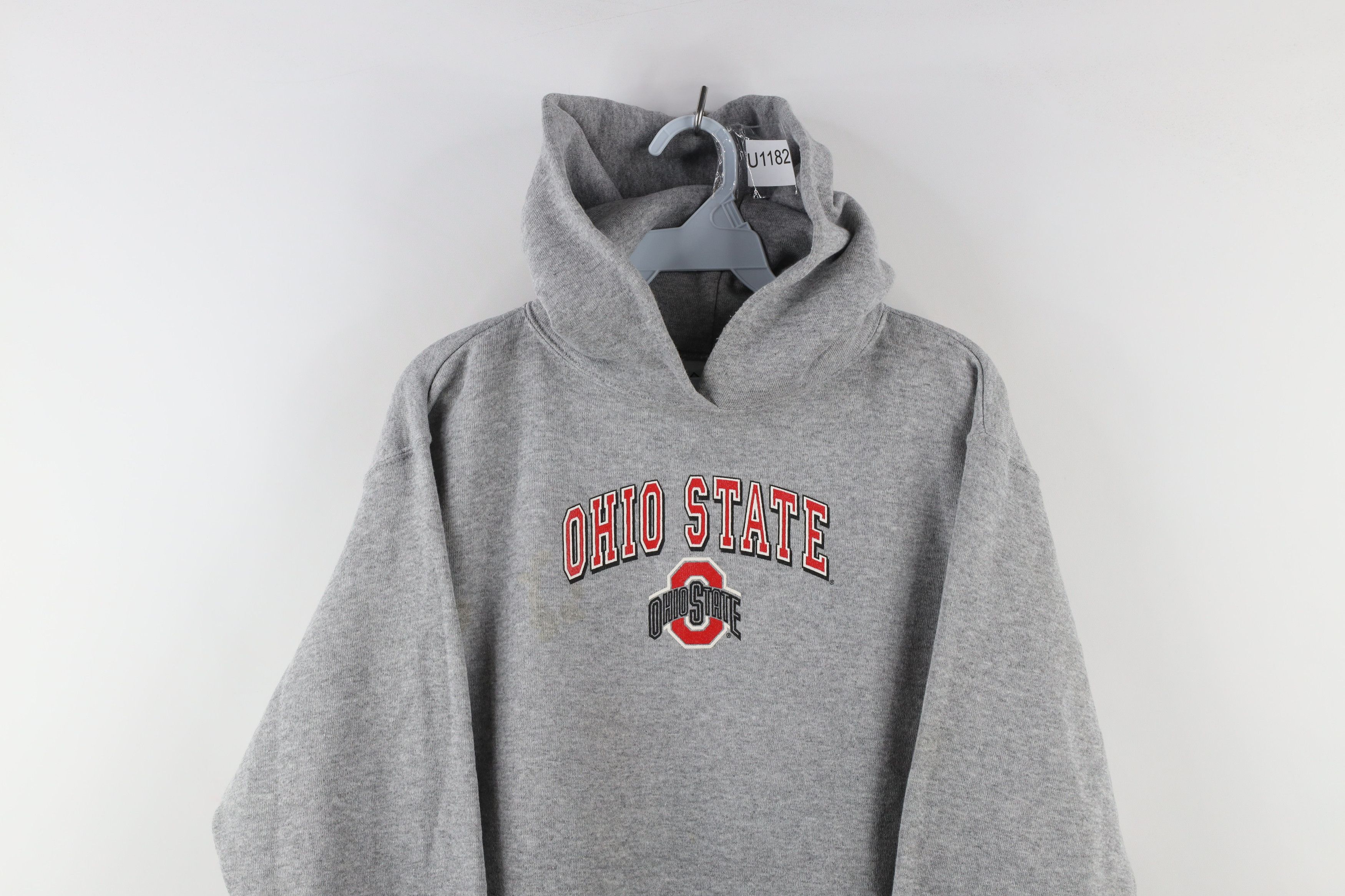 Vintage 90s Ohio State University Hoodie Sweatshirt Gray USA