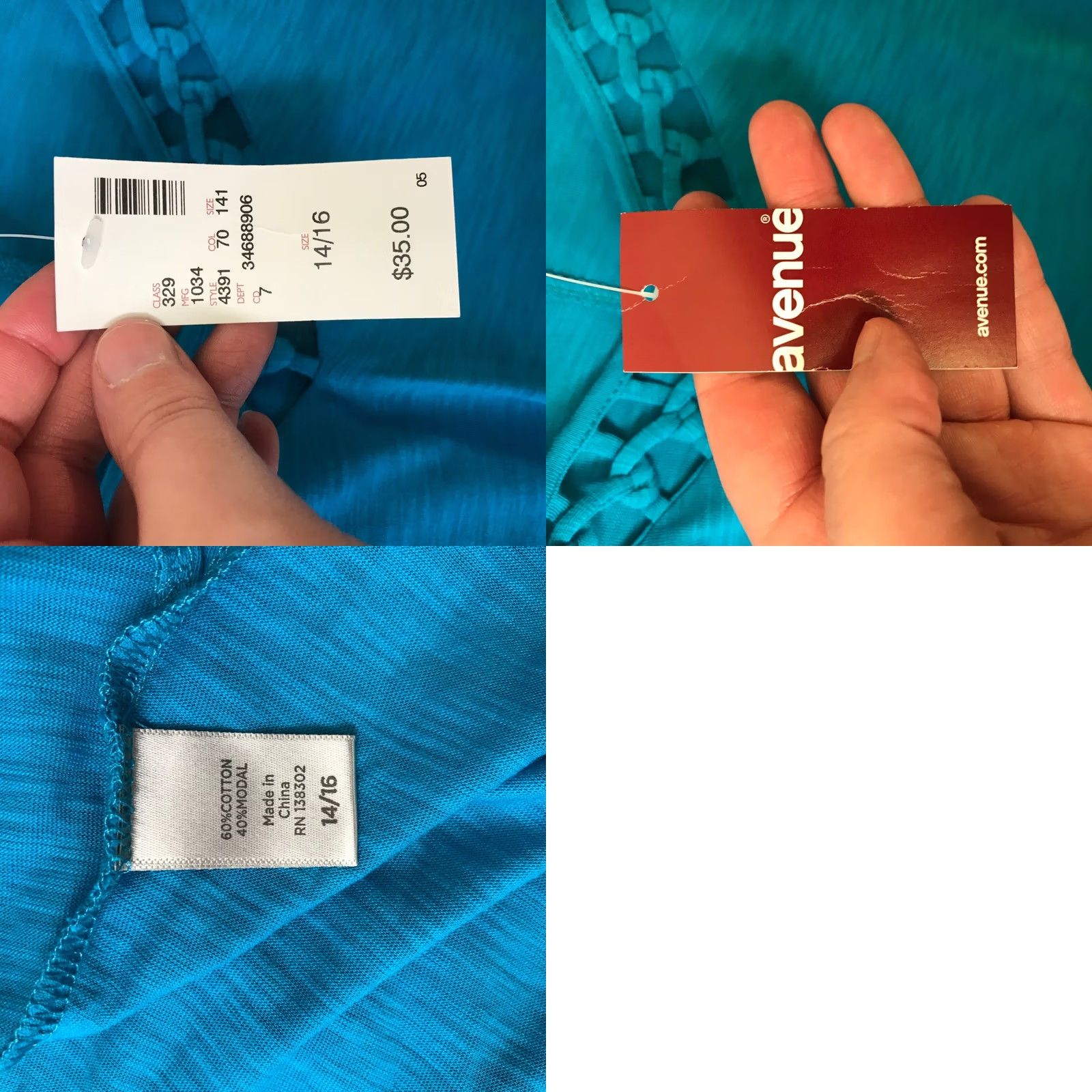 Avenue Avenue Women Teal Blue Lattice V-Neck Tunic Top 14/16 New Size XL / US 12-14 / IT 48-50 - 8 Thumbnail