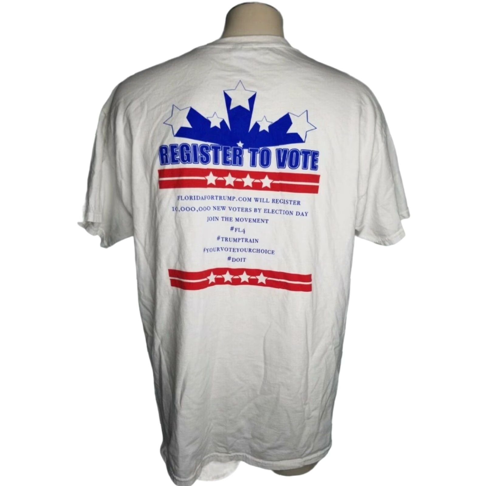 Gildan Donald Trump FL MAGA Shirt Register To Vote Double Sided White XL Mens Size US XL / EU 56 / 4 - 2 Thumbnail