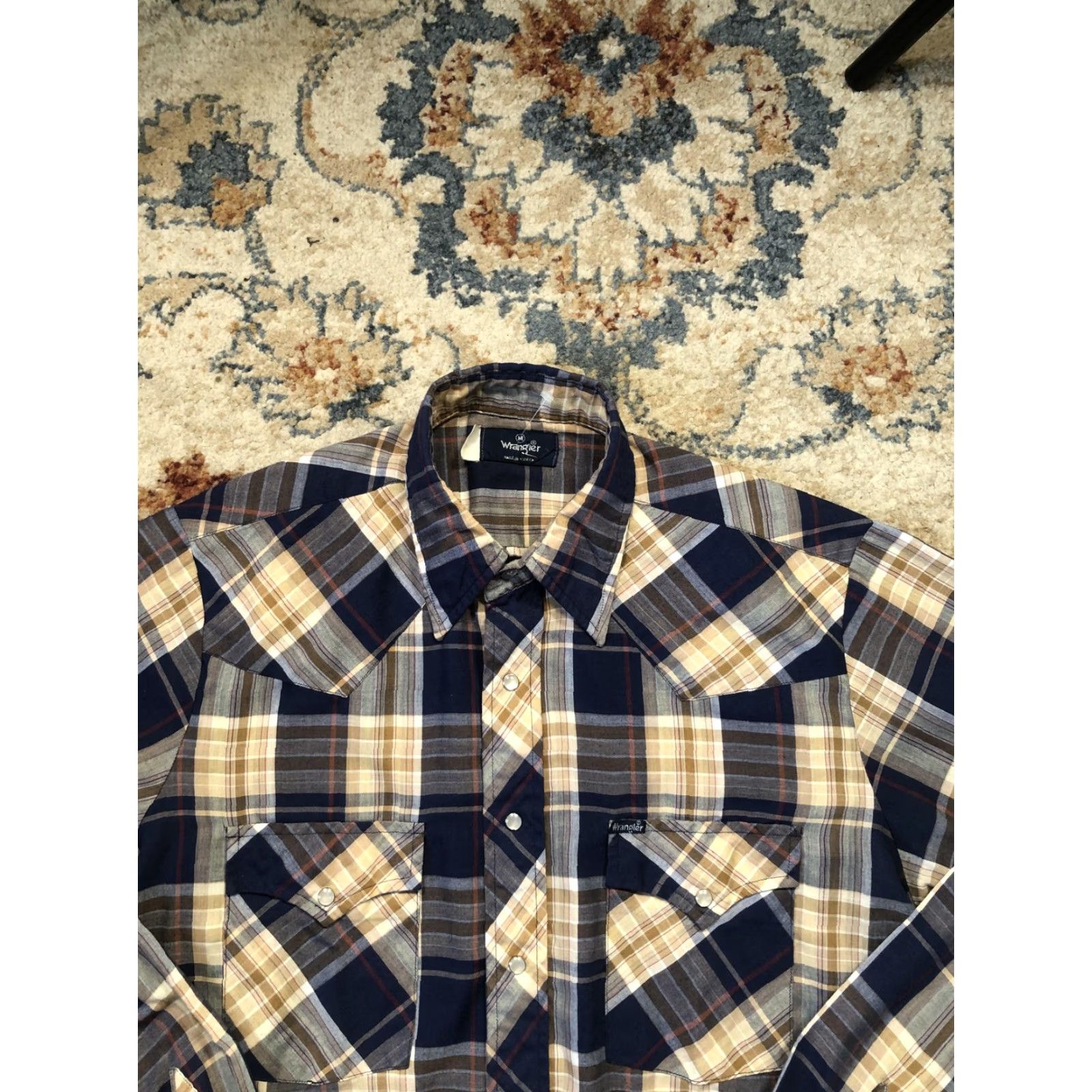 Wrangler VINTAGE Wrangler Shirt Mens Medium Blue Tan Plaid Pearl Snap Western Rodeo 90s Size US M / EU 48-50 / 2 - 2 Thumbnail