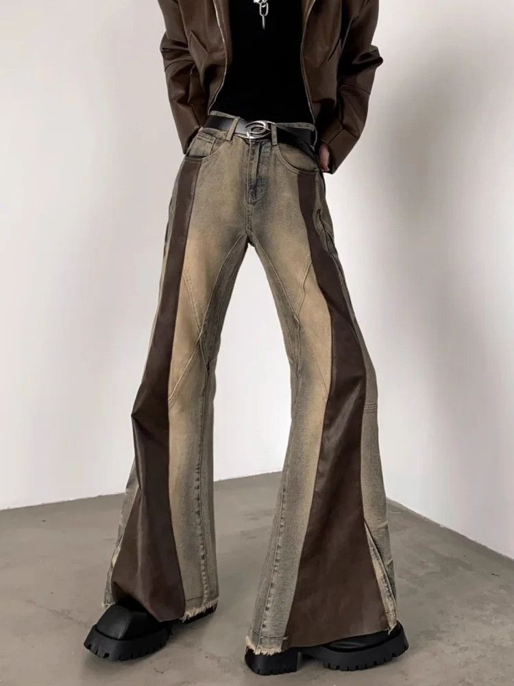 Vintage 2000S Leather Patchwork Jeans Size US 32 / EU 48 - 3 Thumbnail