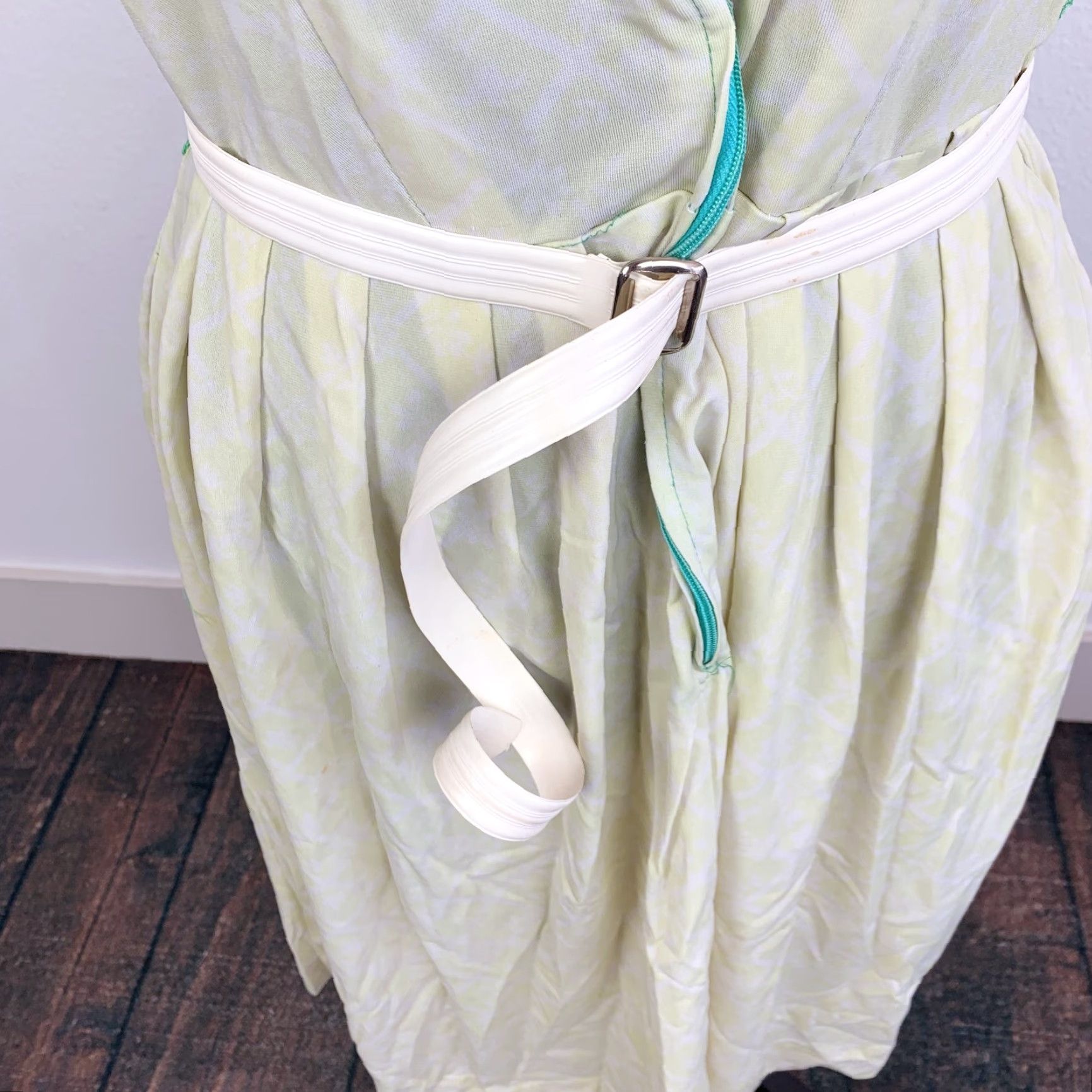 AQUA VINTAGE The Stroller Dress Twe Belt 60s Cutter Yellow Aqua Zipper Size 16.5 Jersey Size XXL / US 16-18 / IT 52-54 - 3 Thumbnail