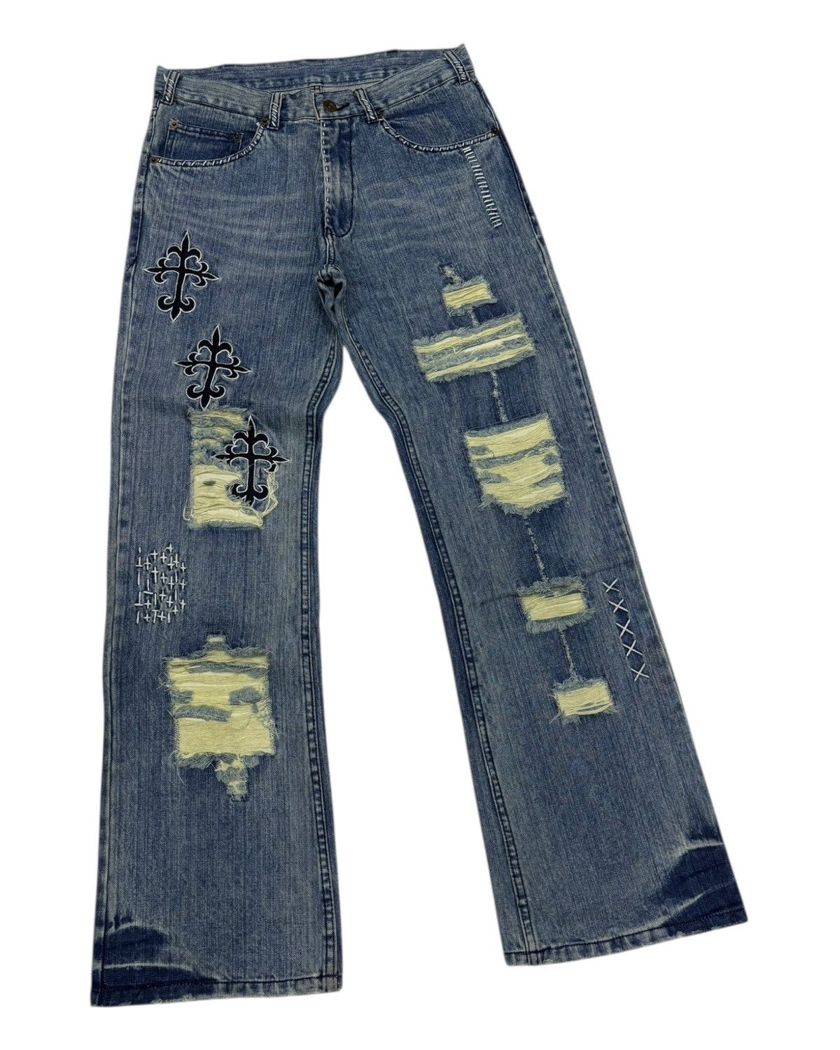 Yasuyuki Ishii × Yoshiyuki Konishi YOSHIYUKI KONISHI CROSS FLARE DENIM CUSTOM JEANS Size US 30 / EU 46 - 9 Thumbnail