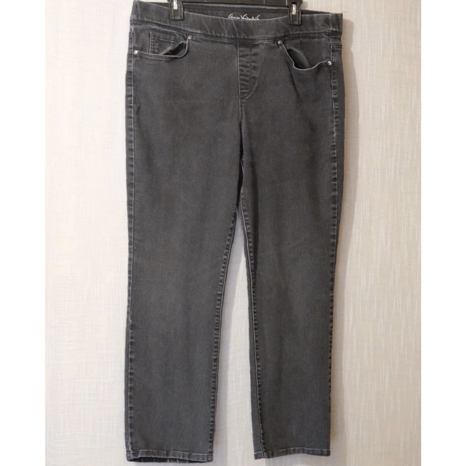 Gloria Vanderbilt VINTAGE Gloria Vanderbilt Jeans Pull On Charcoal Womens 16 Slim Straight 5-Pocket Denim Jeans All Around Slimming Effect Size 38" / US 16 / IT 52 - 2 Thumbnail