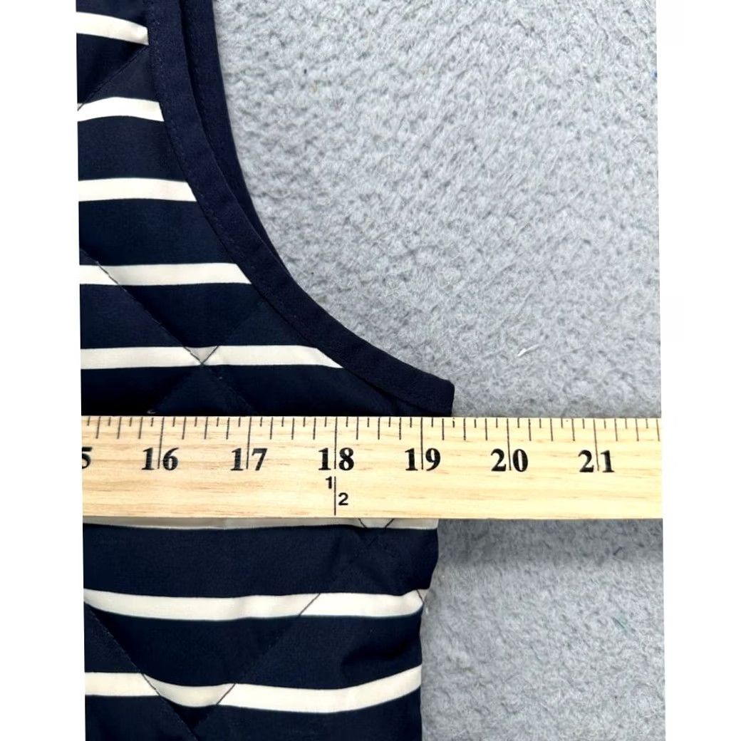 J.Crew J.CREW Goose Down Puffer Vest Womens Small Navy White Striped Full Zip Ladies Муж Size S / US 4 / IT 40 - 7 Thumbnail