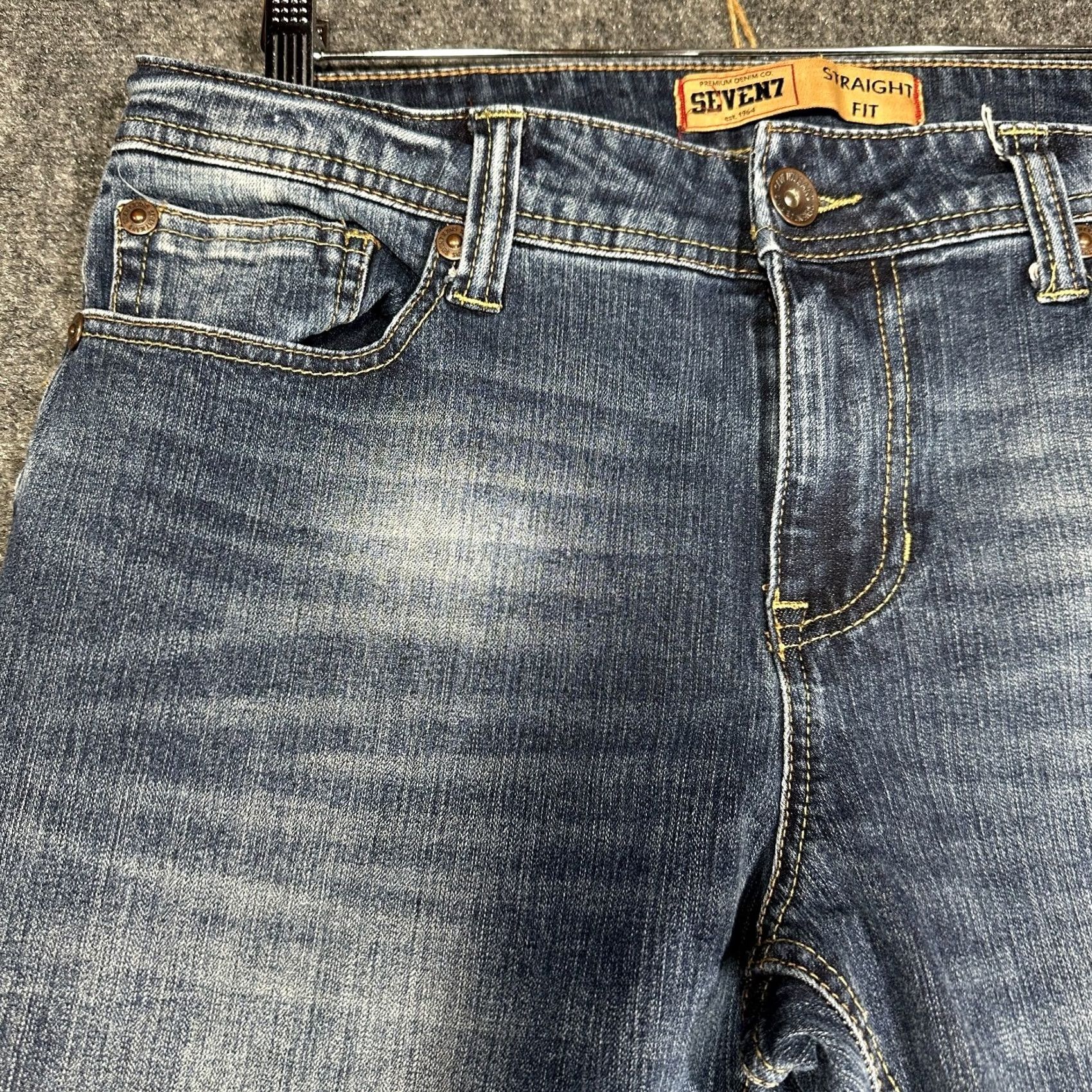 Vintage Seven7 Jeans Mens 34 Cotton Stretch Straight Leg Medium Wash Zip Pockets Logo Size US 34 / EU 50 - 4 Thumbnail