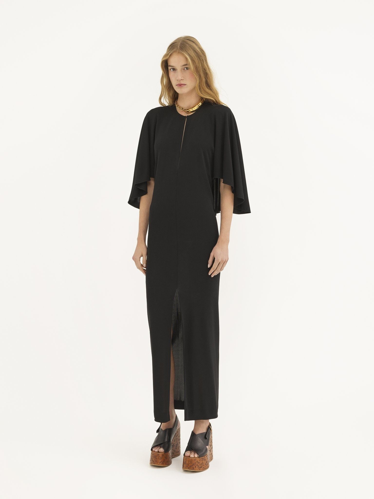 Chloe o1loc1c11025 Long Cape Dress in Black Size L / US 10 / IT 46 - 3 Thumbnail