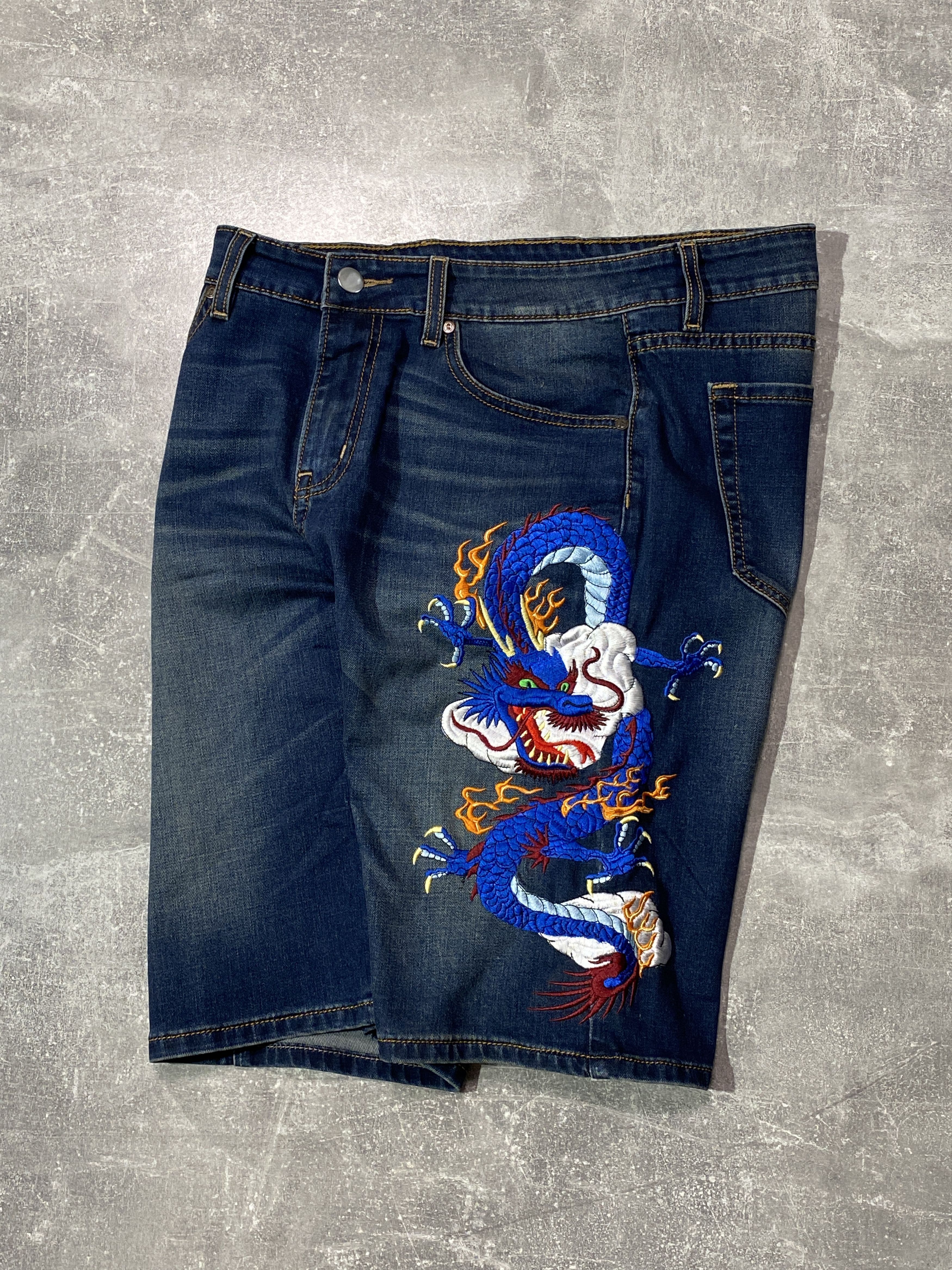Japanese Brand Vintage y2k Dragon Logo Denim Shorts Size US 34 / EU 50 - 1 Thumbnail