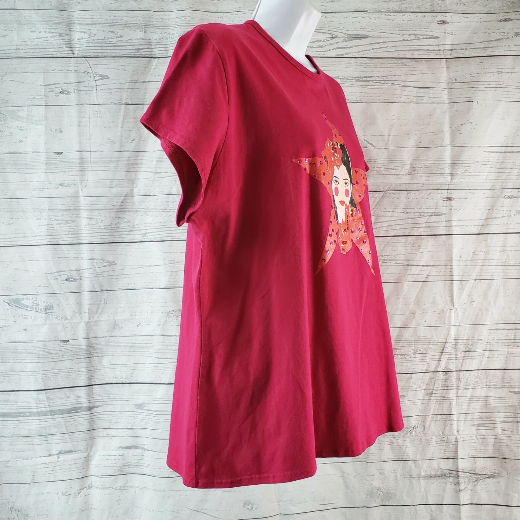 Vintage Anna Scholz Womens Top Size 24 Pink Sequin Short Sleeve Cotton Blend T-Shirt Size 4XL / US 24-26 - 3 Thumbnail