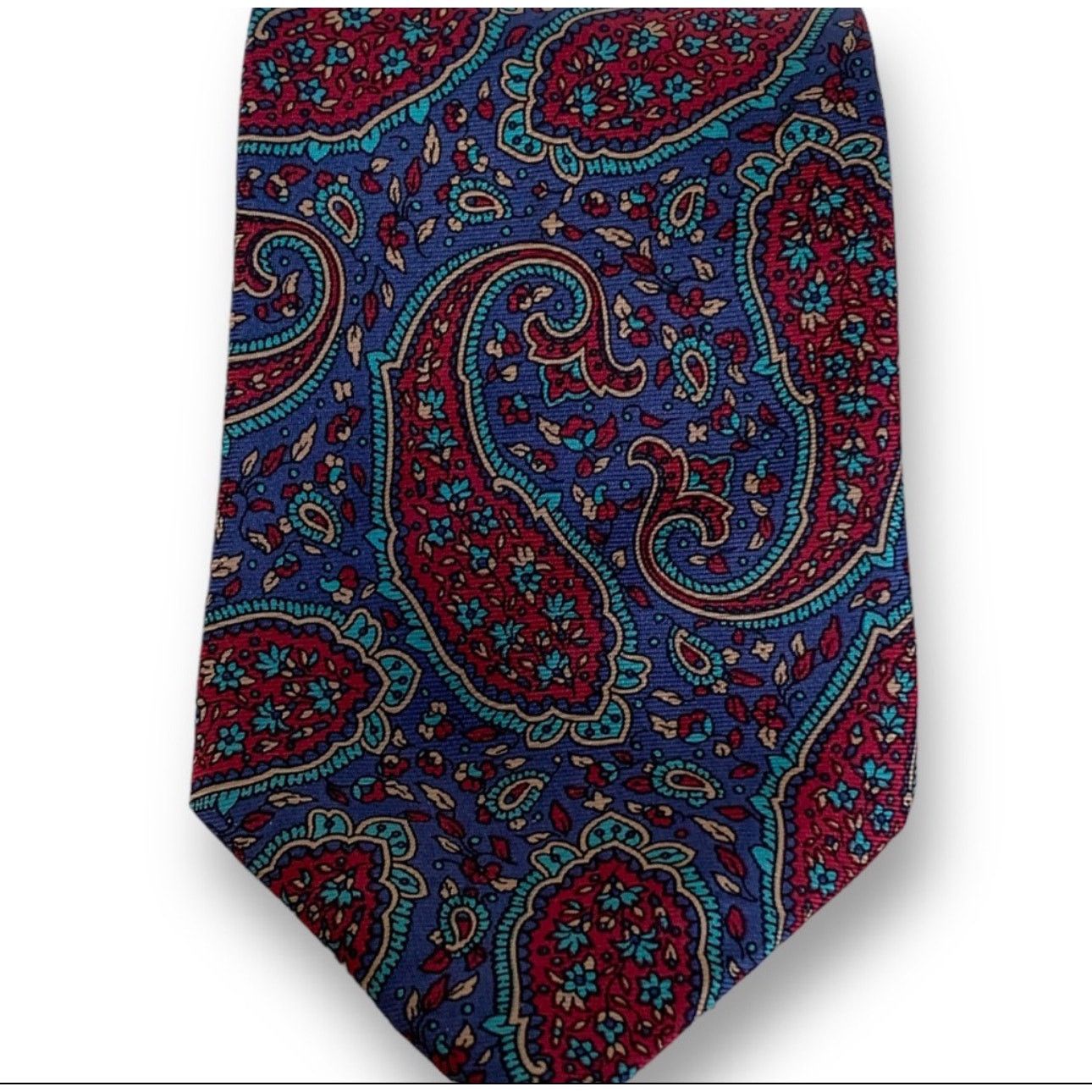 Yves Saint Laurent Vintage Yves Saint Laurent Silk Paisley Tie Blue Red Teal Size ONE SIZE - 3 Thumbnail