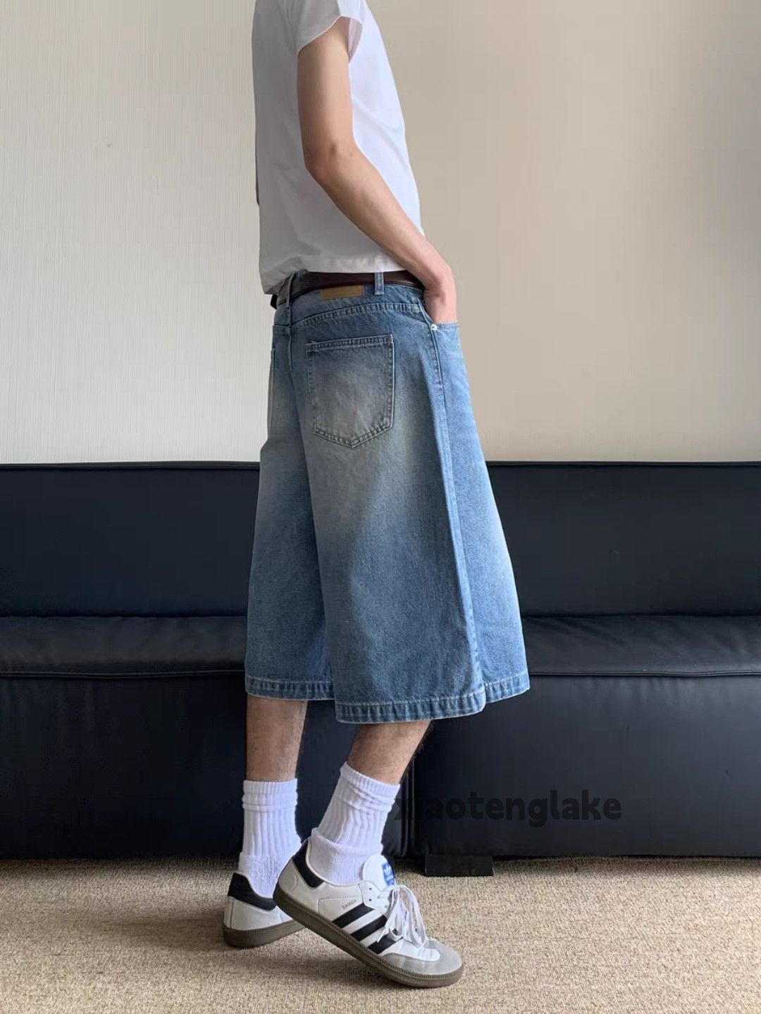 Designer Unisex washed faded loose baggy skate hiphop shorts Size US 32 / EU 48 - 2 Thumbnail