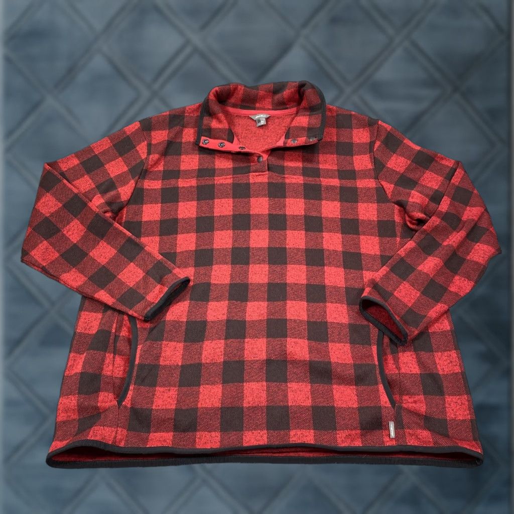 Eddie Bauer Eddie Bauer Sweater Womens 2XL Red Plaid Fleece Pullover Mock Neck Pockets Size XXL / US 16-18 / IT 52-54 - 1 Thumbnail