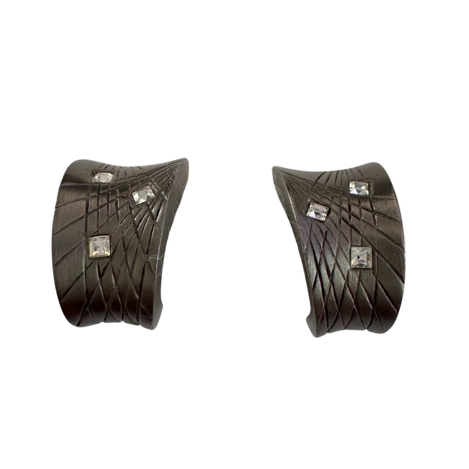 Givenchy Givenchy Dark Textured Clip-On Earrings with Crystal Accents Size ONE SIZE - 4 Thumbnail