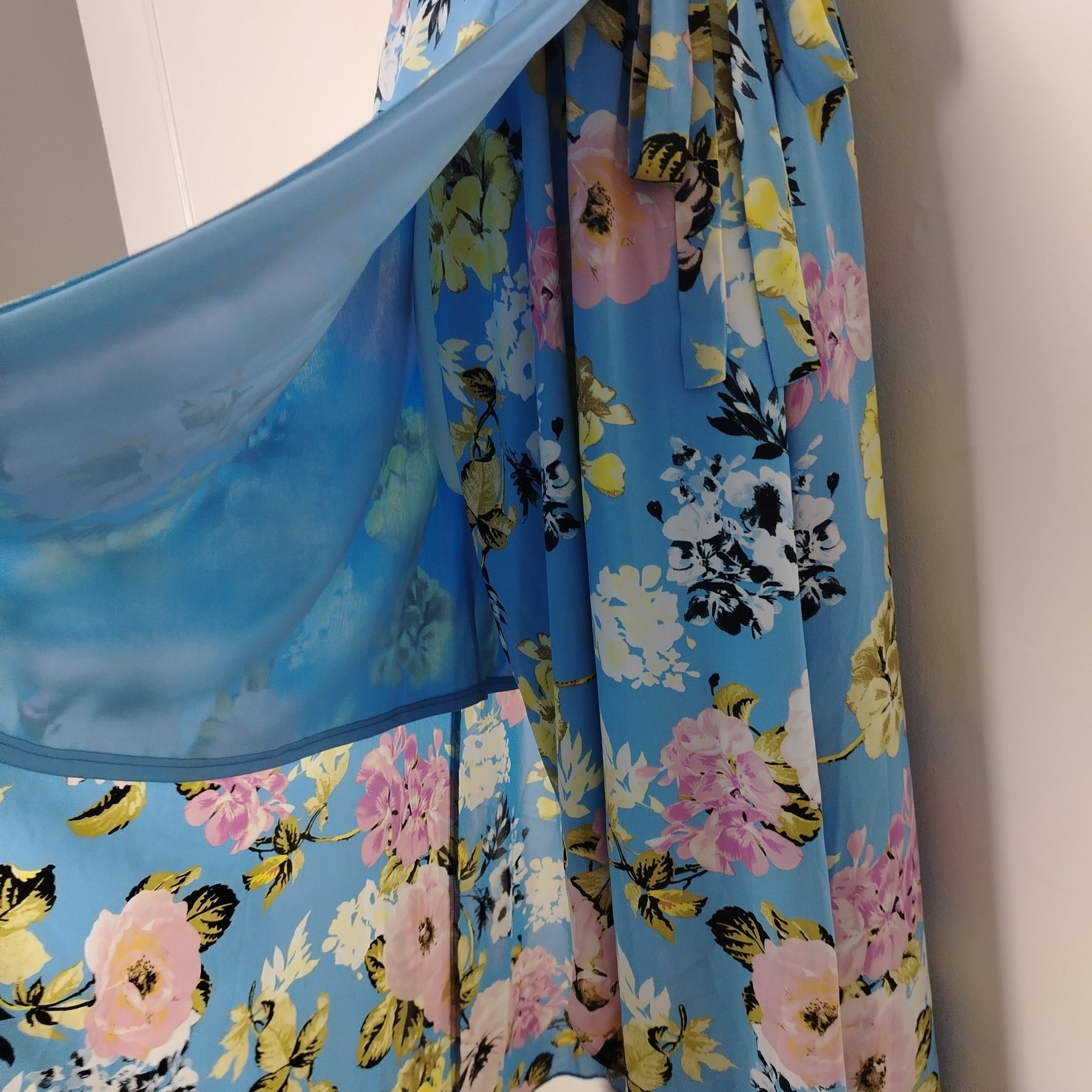 Other Pre-Loved Dress Womens UK 16 Blue Floral Wrap Maxi Ruffle Size XXL / US 16-18 / IT 52-54 - 6 Thumbnail