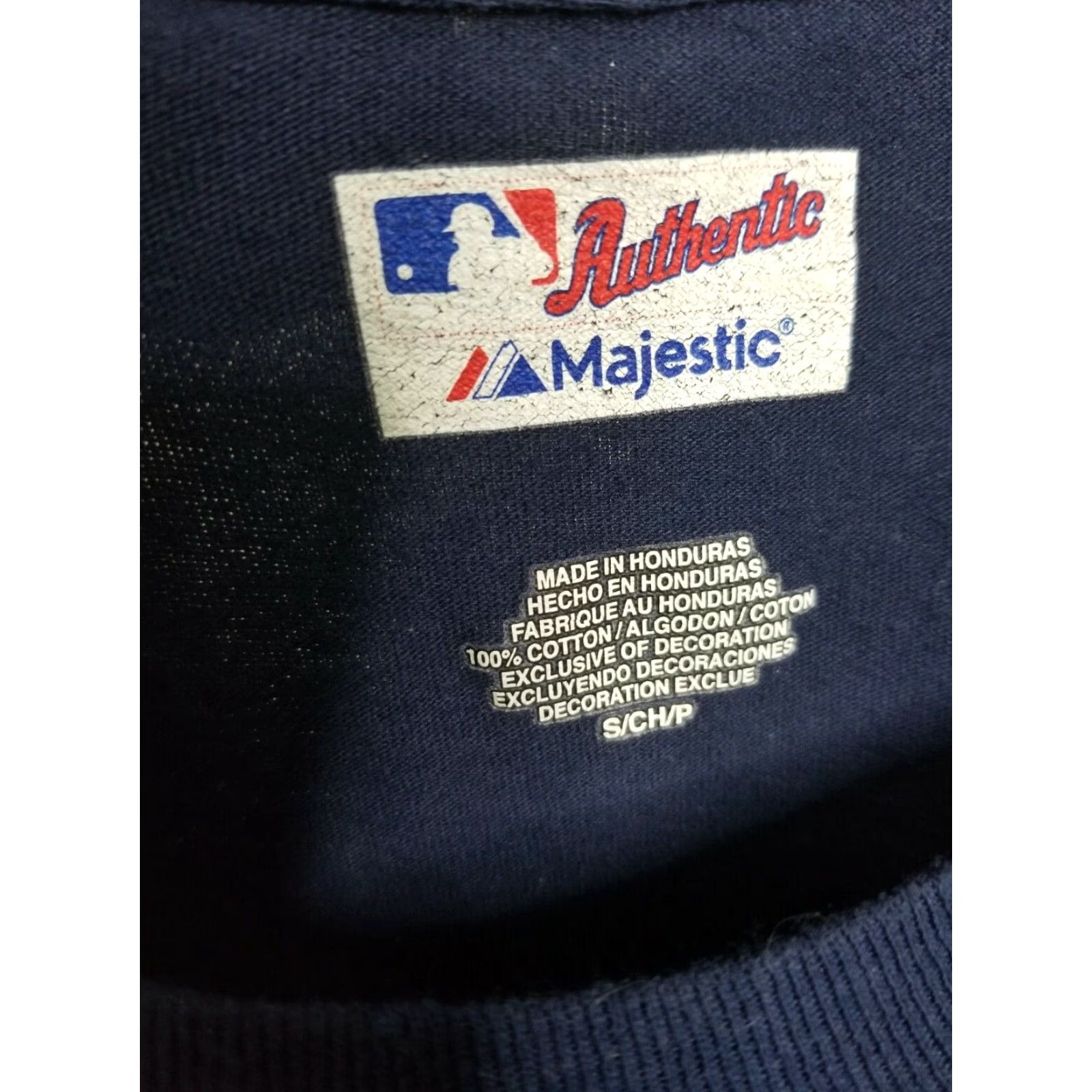 Spell Majestic Tampa Bay Devil Rays AL Baseball Spell Out T Shirt Mens S Navy Blue Crew Neck Graphic Tee Cotton Blend Short Sleeve Adult Small Size US S / EU 44-46 / 1 - 3 Thumbnail