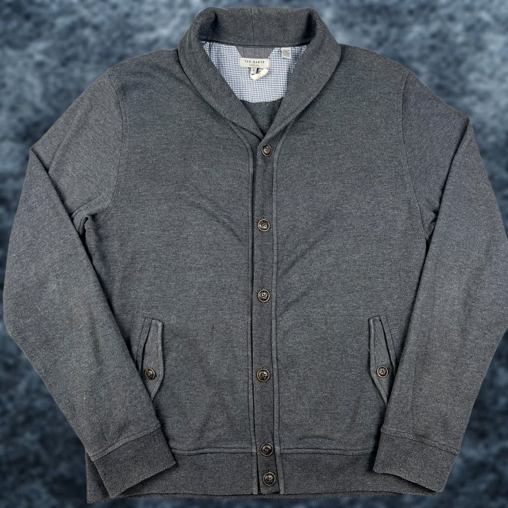 Ted Baker Ted Baker Grey Cotton Button Cardigan Sweater 2XL Mens Shawl Grandpa Size US XXL / EU 58 / 5 - 1 Thumbnail